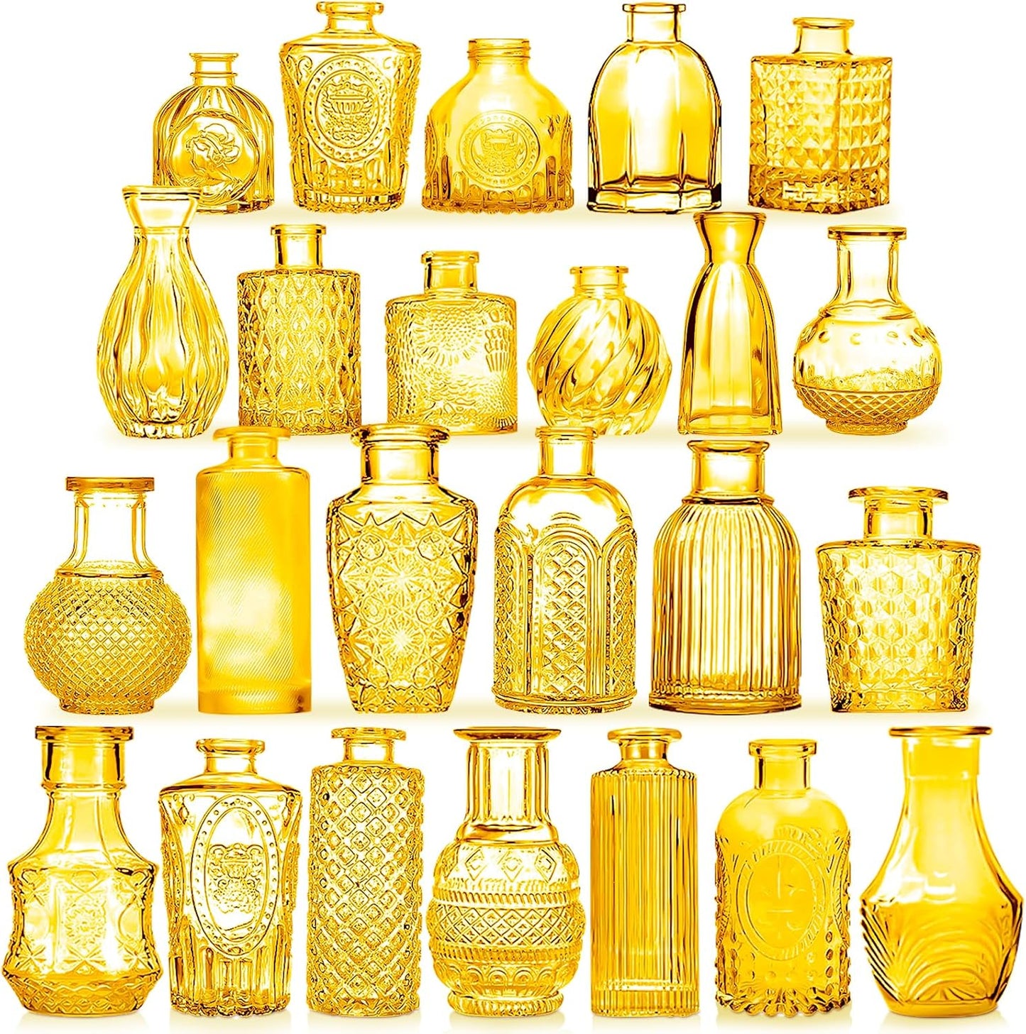 Light Yellow Glass Bud Vases Set for Vintage Home Decor