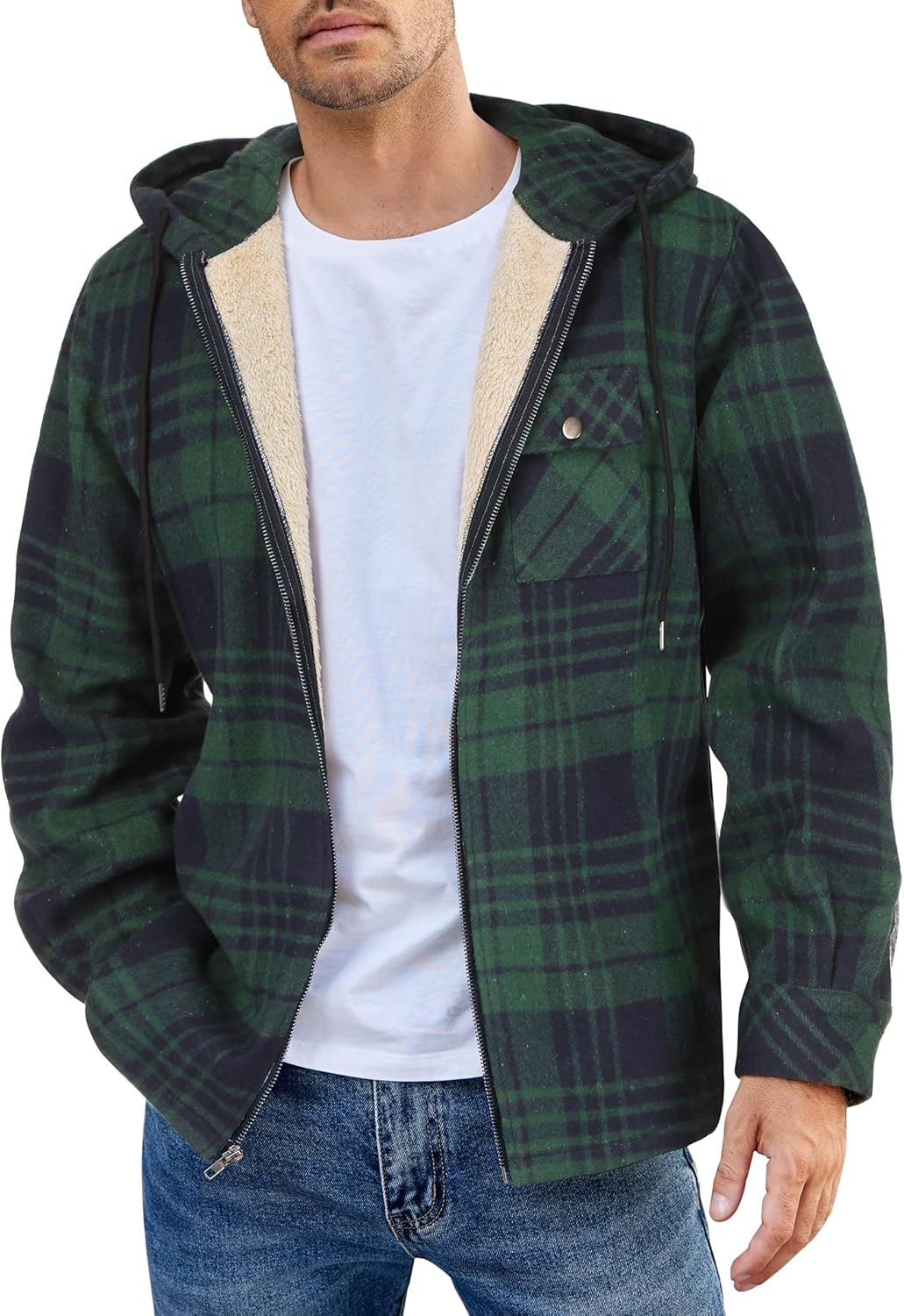 COOFANDY Men's Flannel Fleece Jacket for Warmth and Style