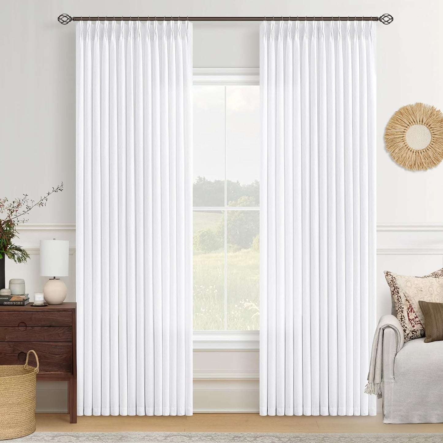 Elegant White 80 Inch Pinch Pleated Linen Curtains for Home