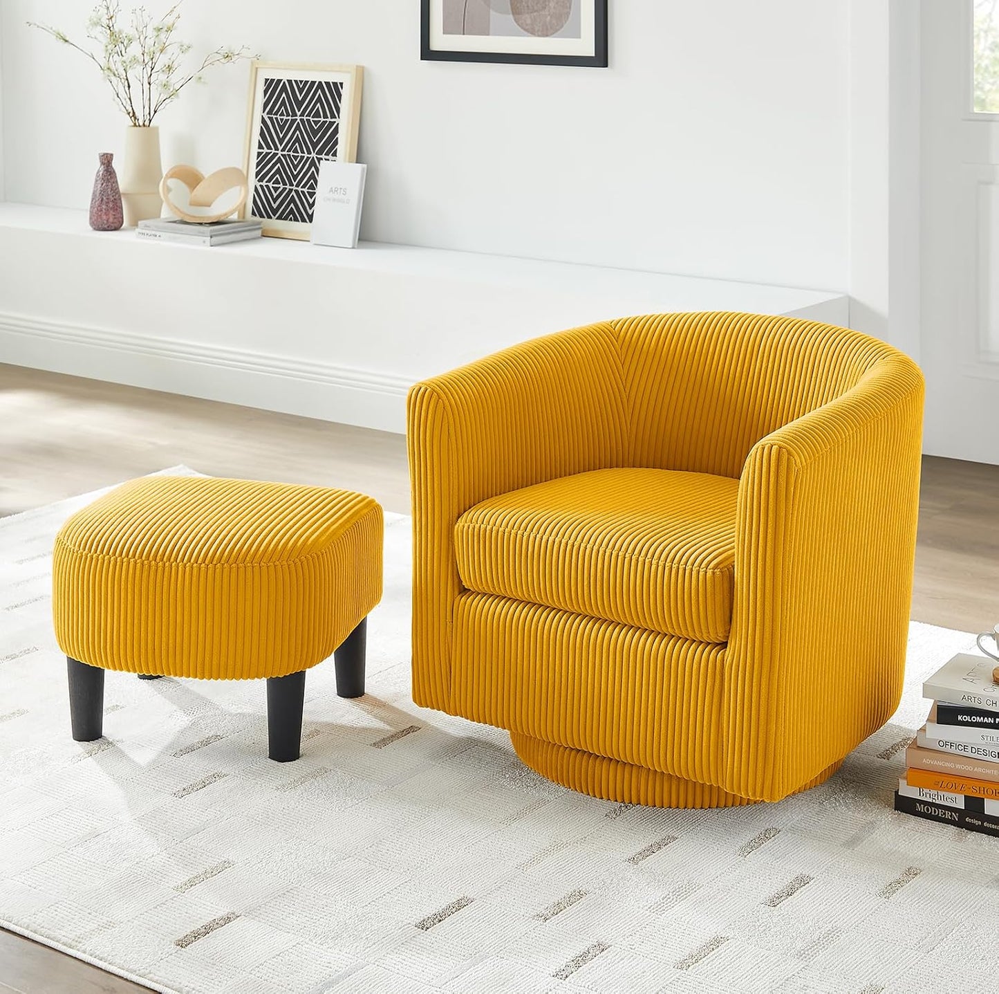 360Swivel Comfy Barrel Chair Set, Yellow