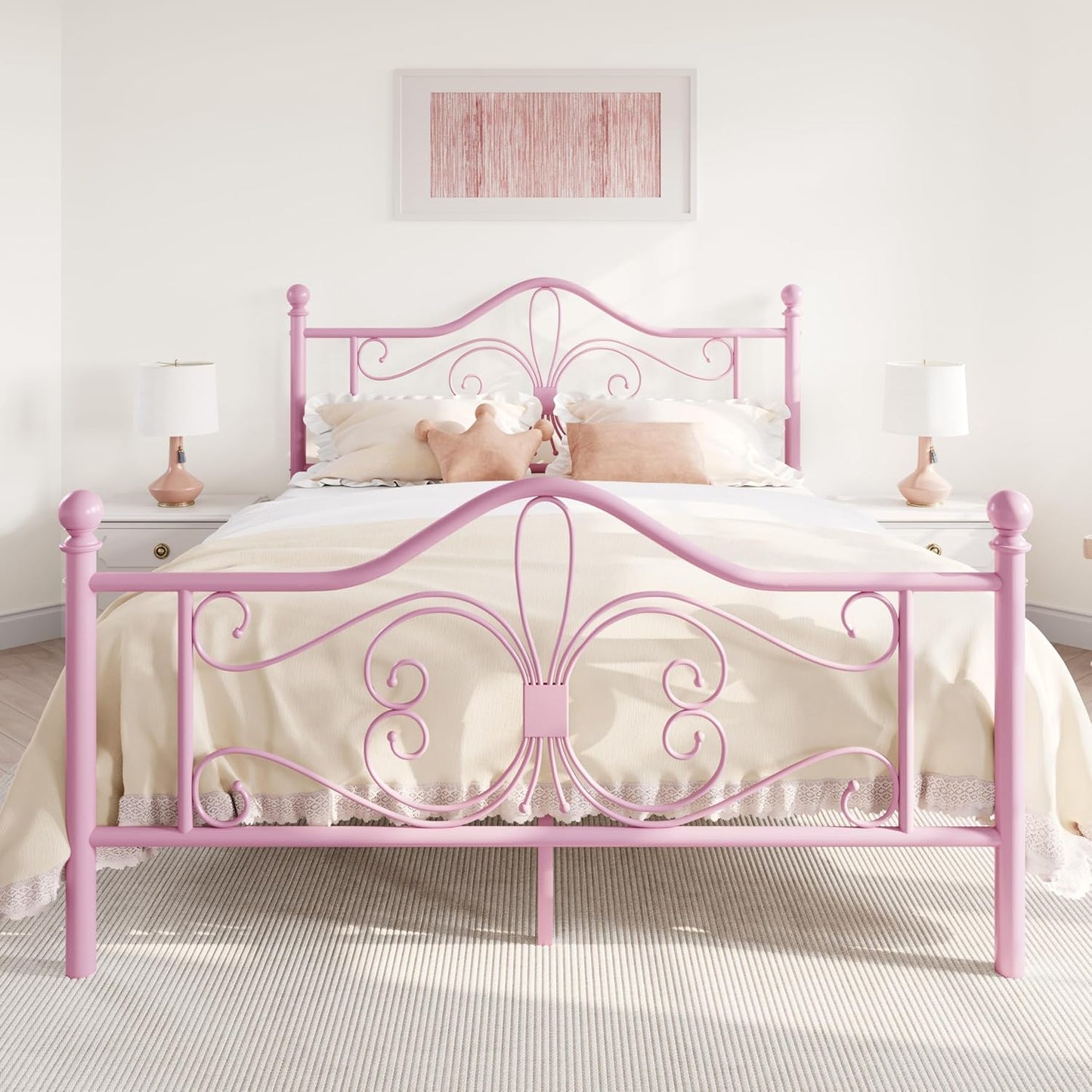Elegant Butterfly Pattern Queen Size Bed Frame for Kids