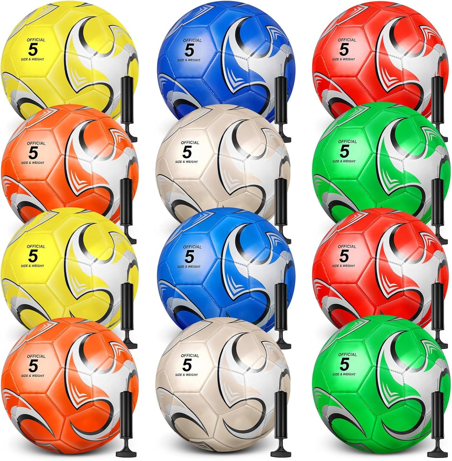 12 Pack Soccer Balls with Pumps for Charity and Training Events