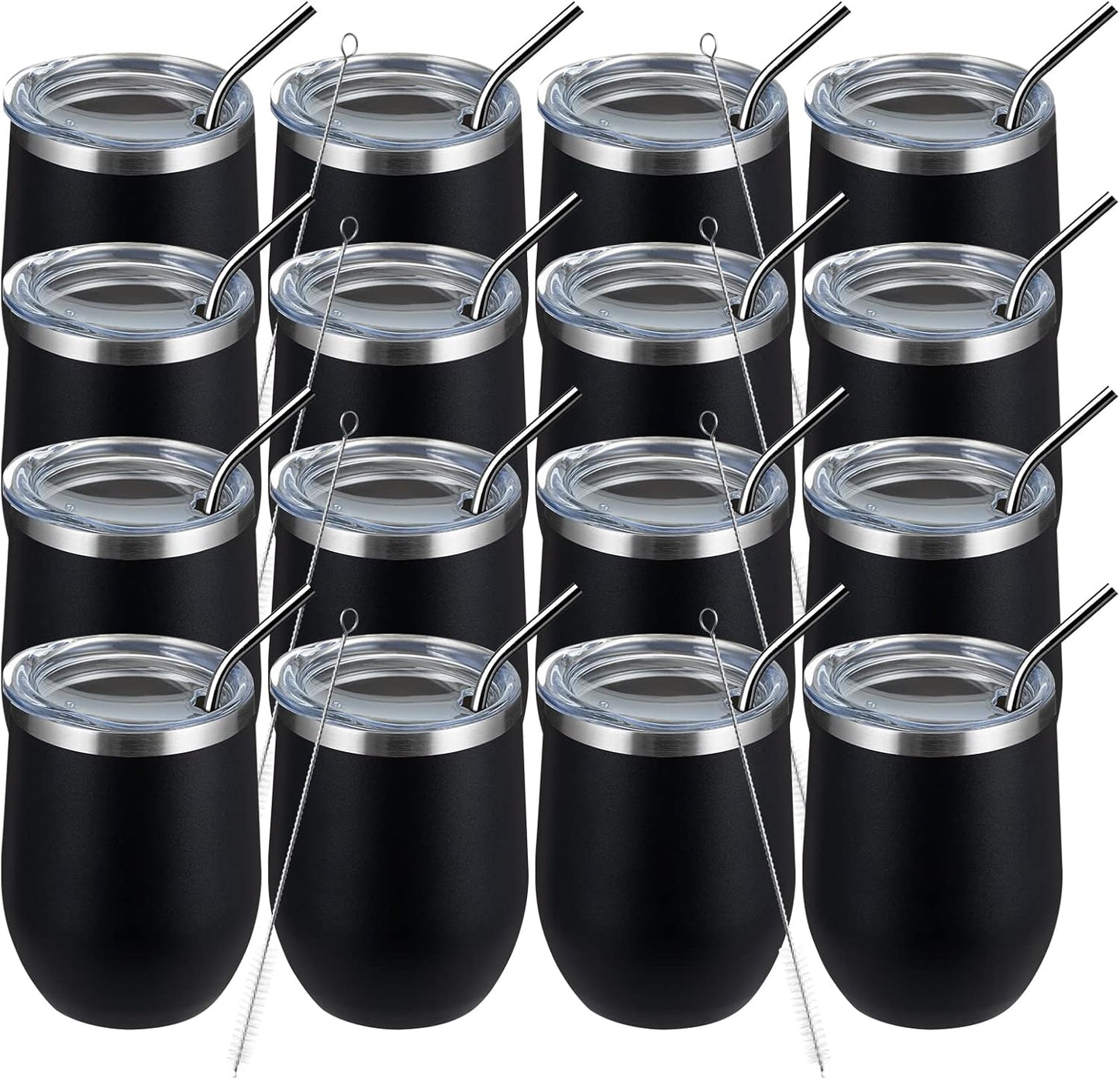 12oz Wine Tumbler Set of 16 - Insulated Stainless Steel Cups