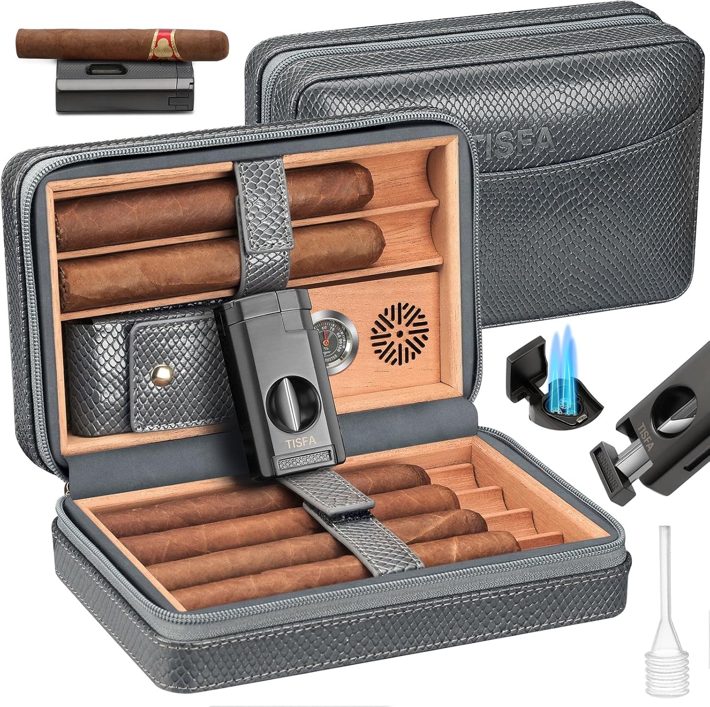 TISFA Cigar Humidor Case with Leather and Cedar Wood Lining