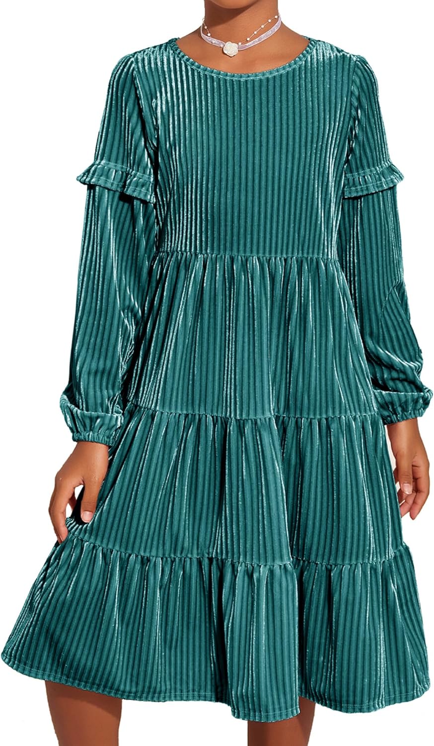 Arshiner Girls Velvet Tiered Dress for Elegant Tween Style