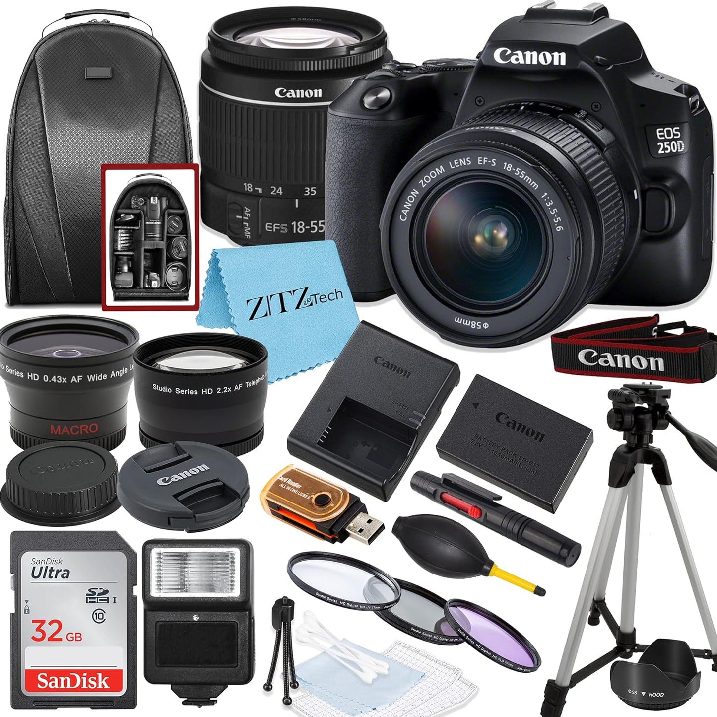 Canon EOS 250D DSLR Camera with 18-55mm Lens and Accessories