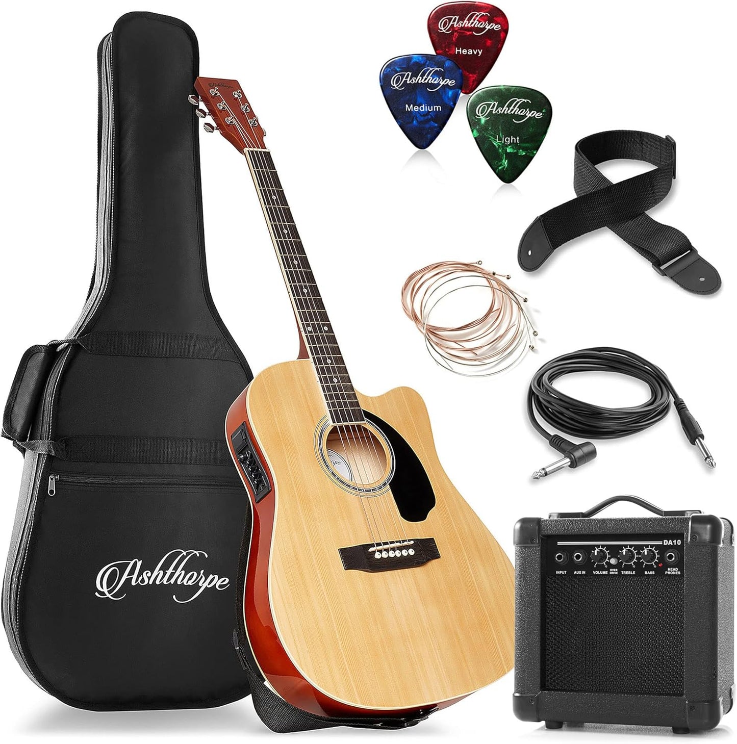 Ashthorpe Full-Size Thinline Cutaway Acoustic Electric Guitar