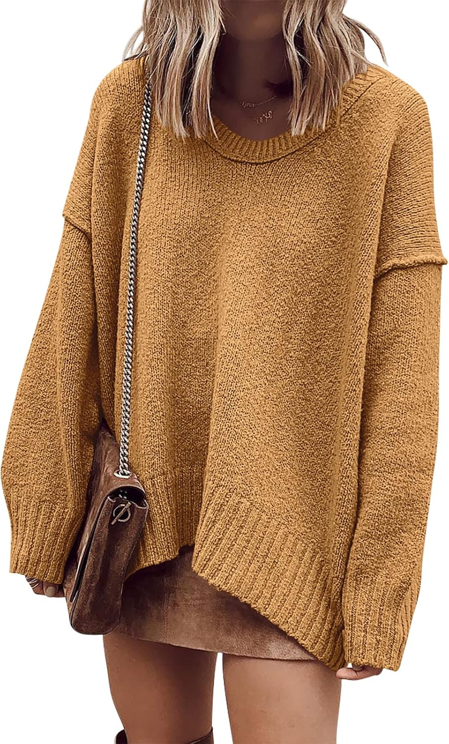 ANRABESS Women's Oversized Casual Slouchy V Neck Pullover Sweater