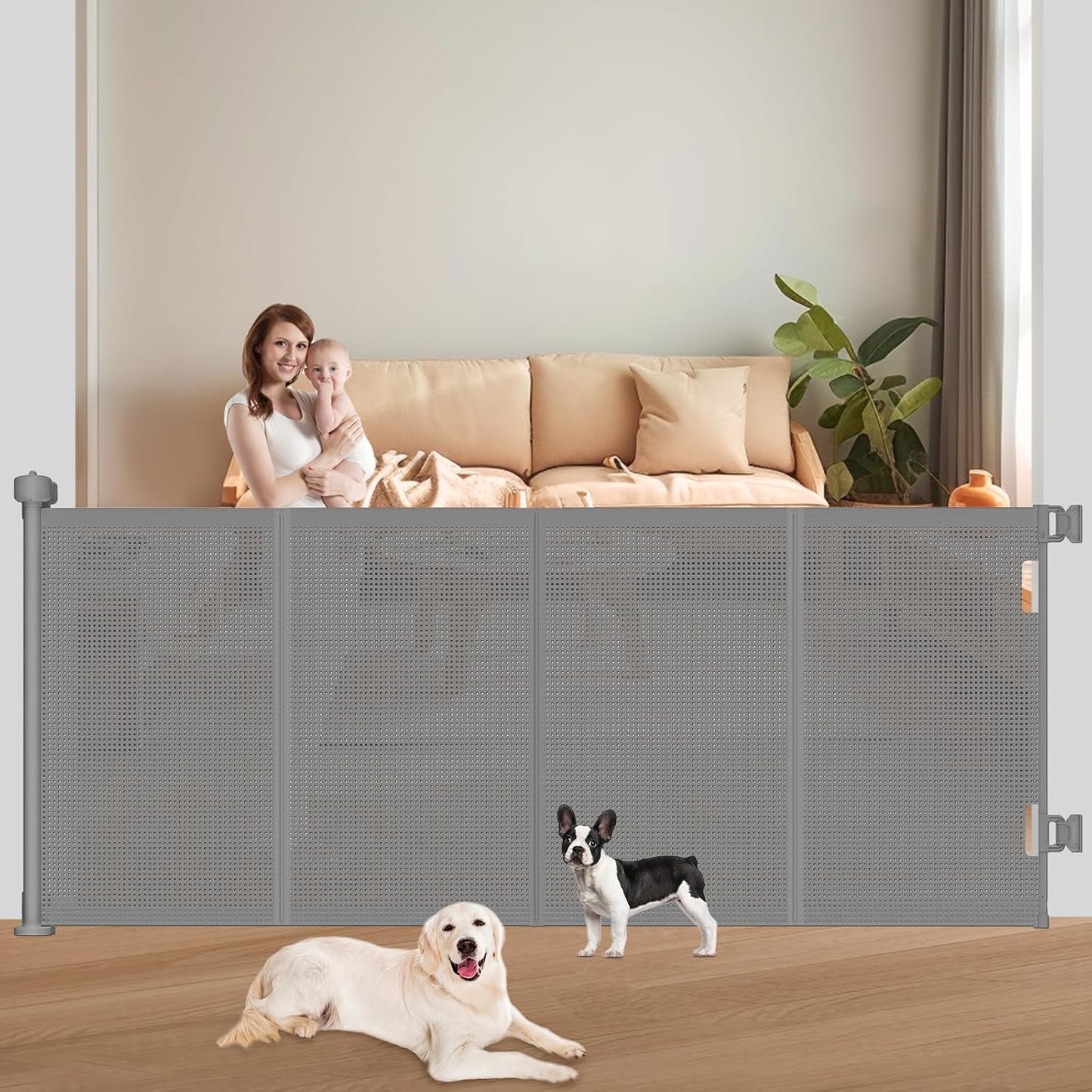71in Retractable Baby Gate for Pets and Kids - Grey Safety Gate