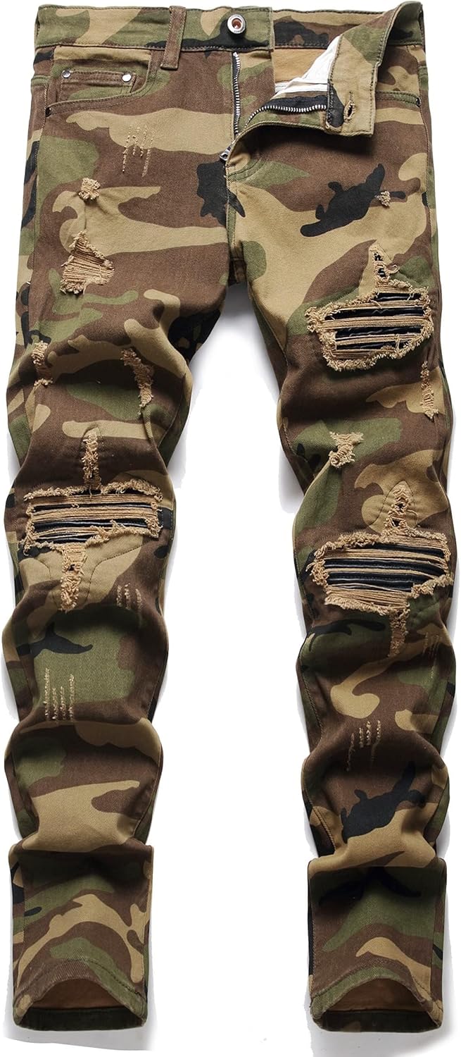 OIIIO Men's Patch Ripped Stretch Regular Fit Jean for Style