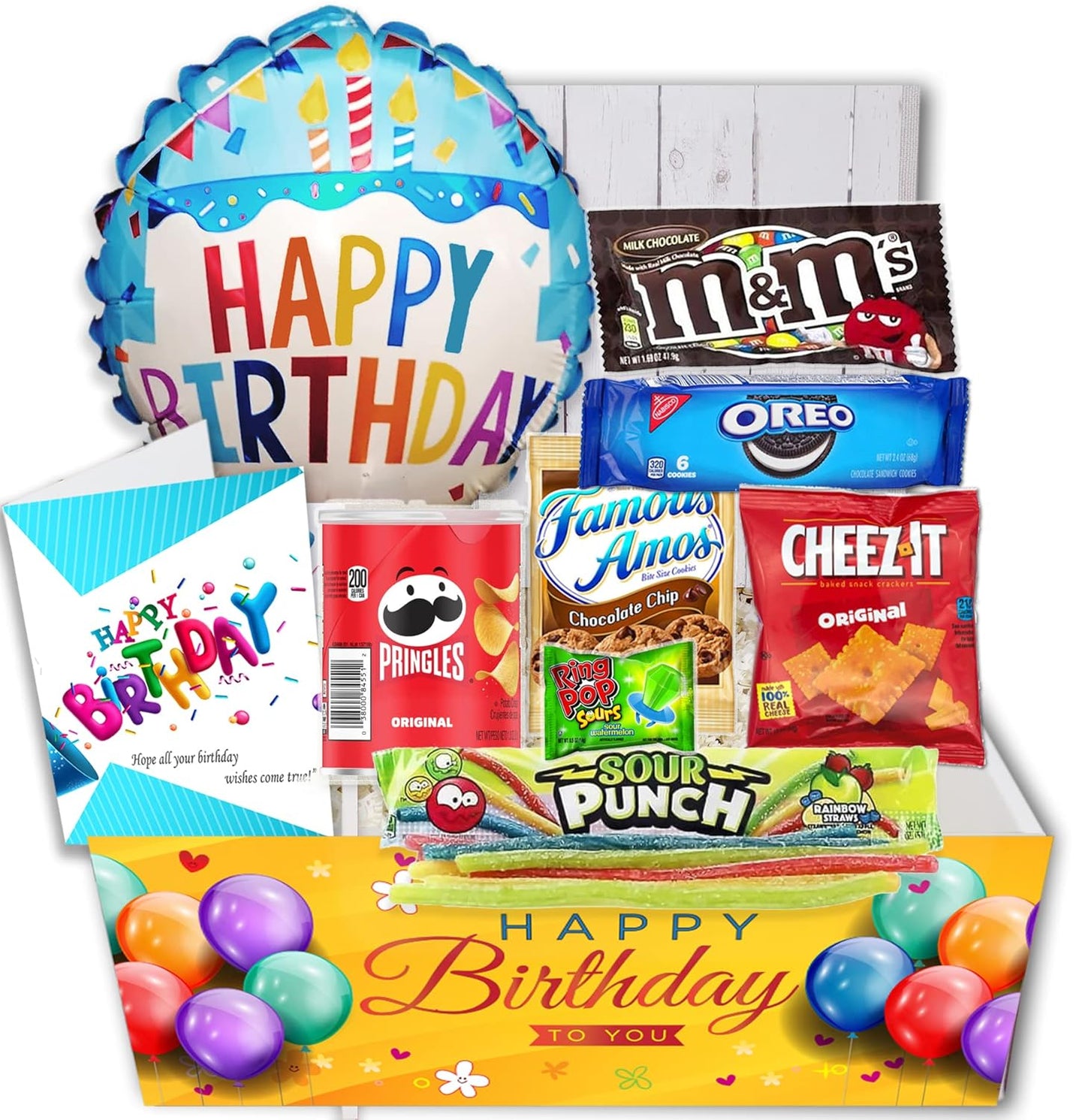 Birthday Gift Basket Candy Variety Pack with Balloon & Snacks