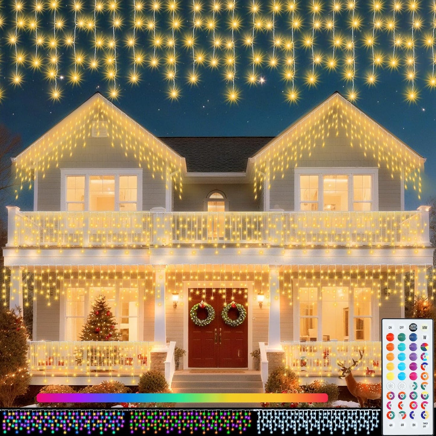 Pooqla Color Changing Icicle Lights for Festive Outdoor Decor