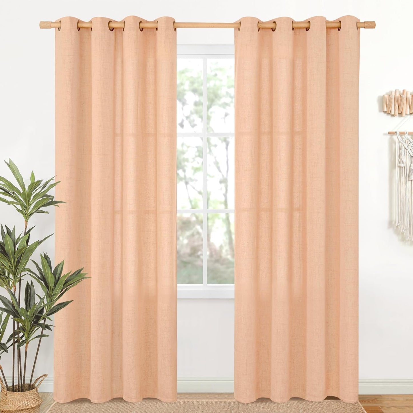 Peach Linen Curtains 80 Inches Long for Living Room and More