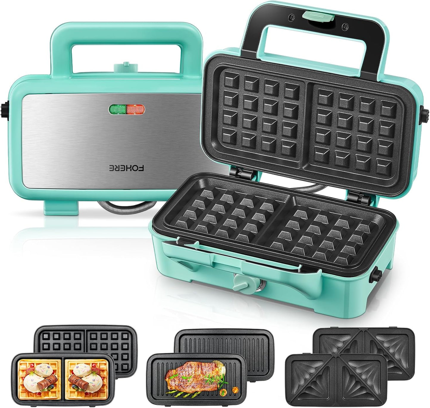 FOHERE Waffle Maker 3 in 1 Sandwich Maker for Easy Meals