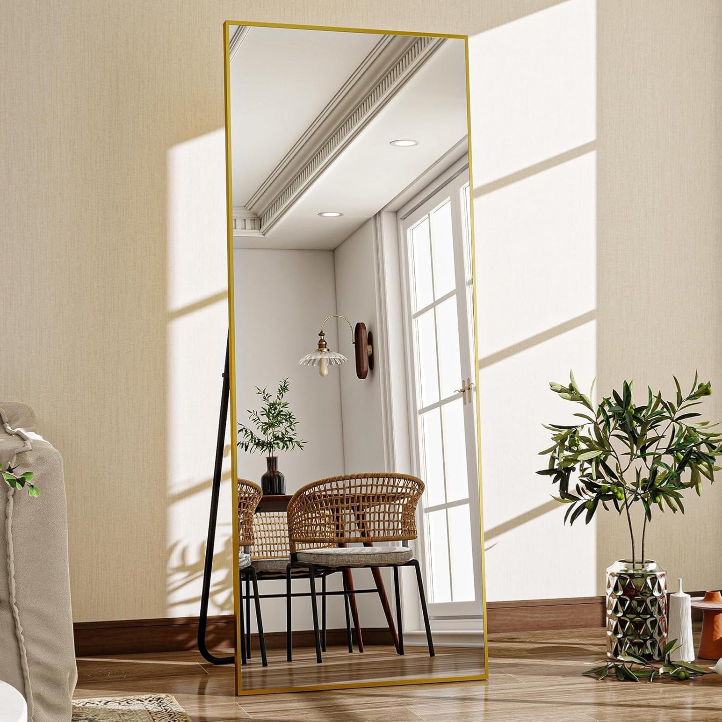 68 in Gold Full Length Mirror with Stand for Any Room Decor