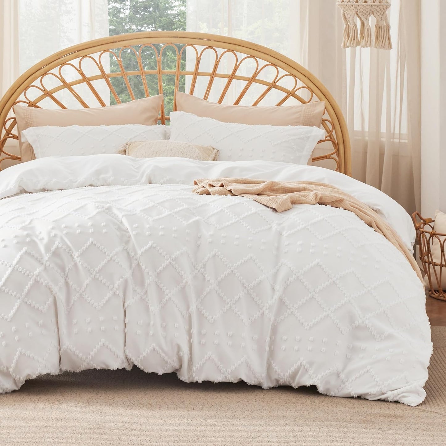 Boho Duvet Cover King Size Set with Fitted Sheet for Comfort