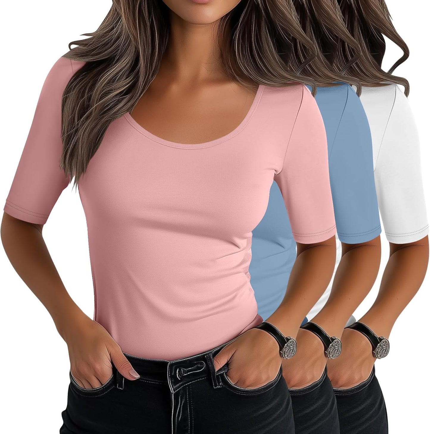 Neer Women's Scoop Neck Stretchy Tops for Casual Summer Wear