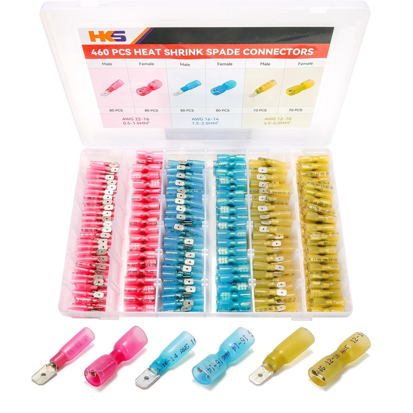HKS 460PCS AWG 22-10 Spade Connector Kit for Quick Disconnects