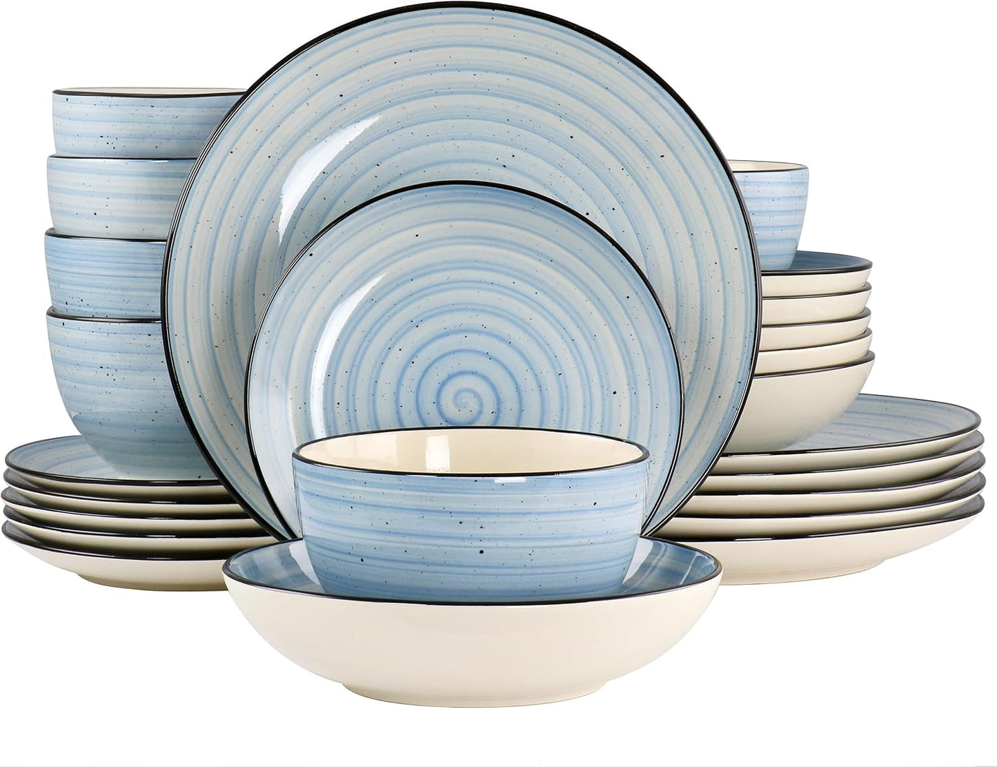 Elama Gia 24 Piece Round Stoneware Dinnerware Set in Light Blue