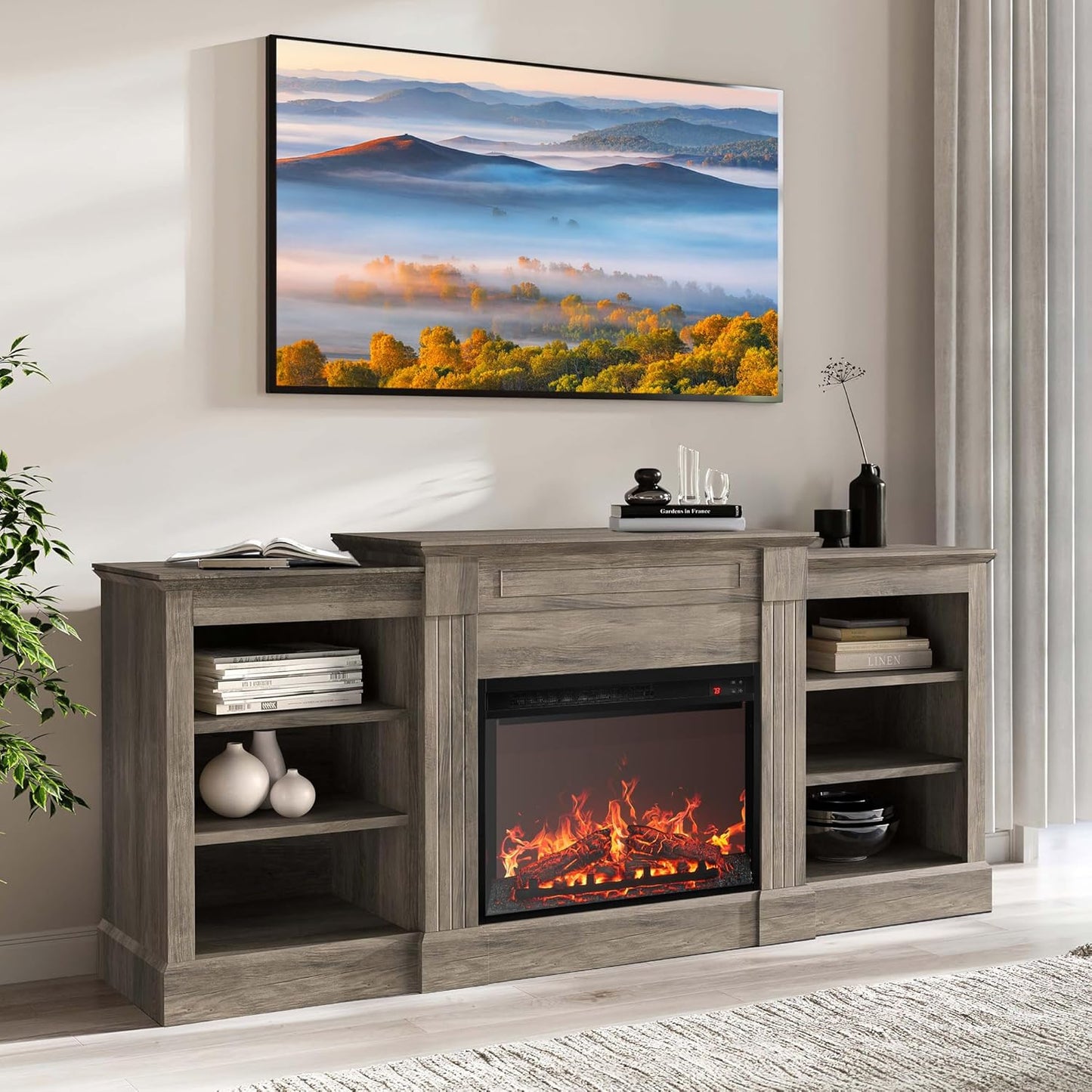 BELLEZE 66 Electric Fireplace TV Stand - Energy-Efficient Heater & Media Center