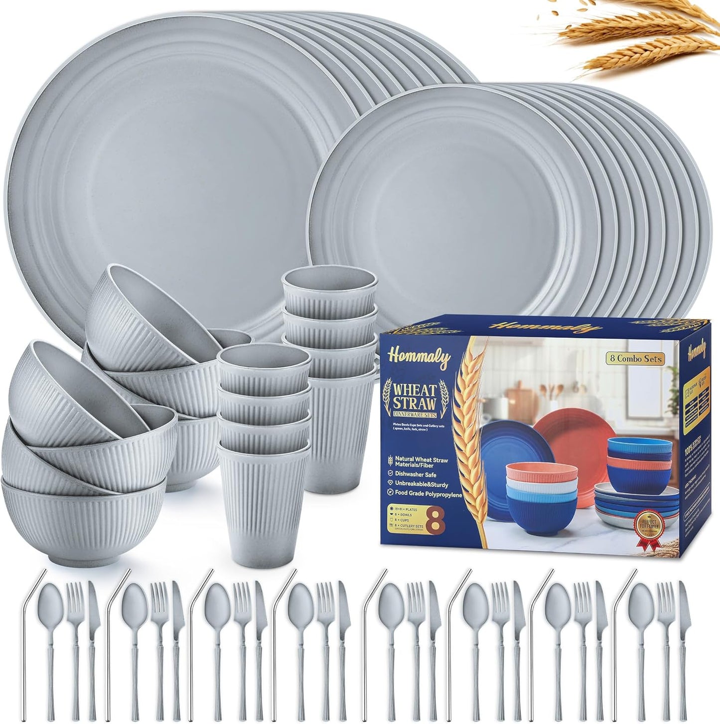 Wheat Straw Dinnerware Sets - 64-Piece Unbreakable Dish Set