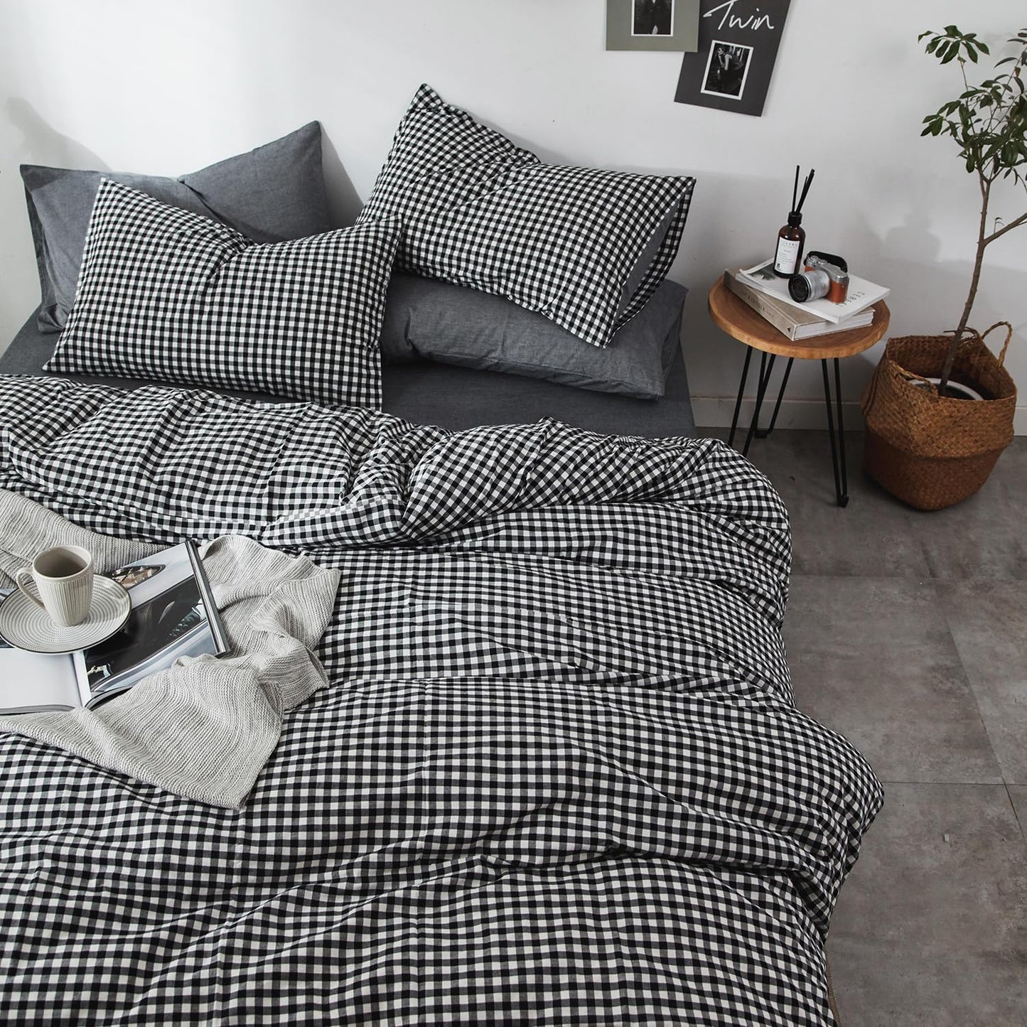 Black Gingham Comforter Set Twin XL for Cozy All-Season Style