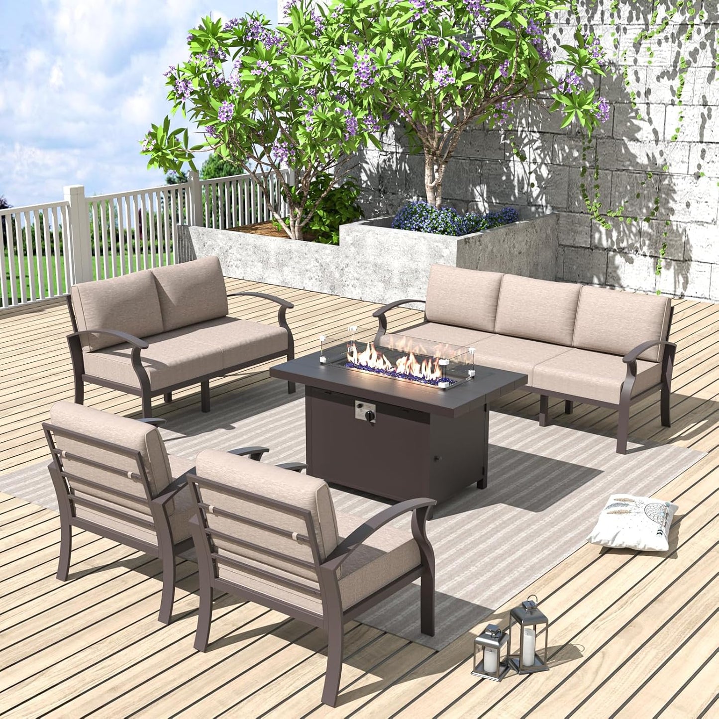 ALAULM Aluminum Patio Furniture Set with Fire Pit Table