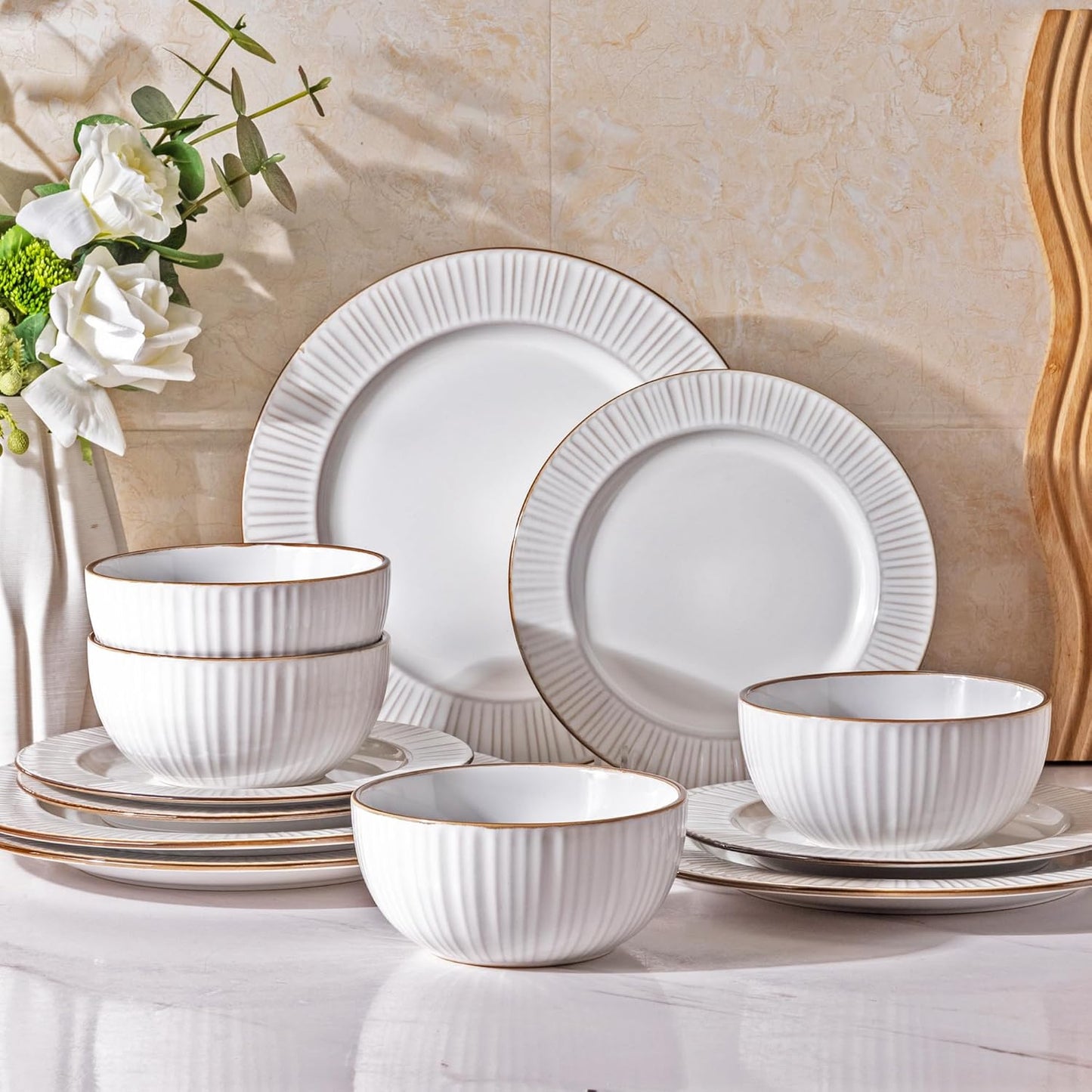 Elegant 12-Piece Ceramic Dinnerware Set for Stylish Dining