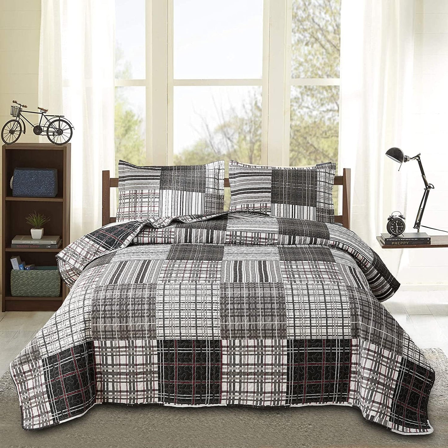 Twin Size Quilt Set Plaid Bedspread Soft Lightweight Coverlet