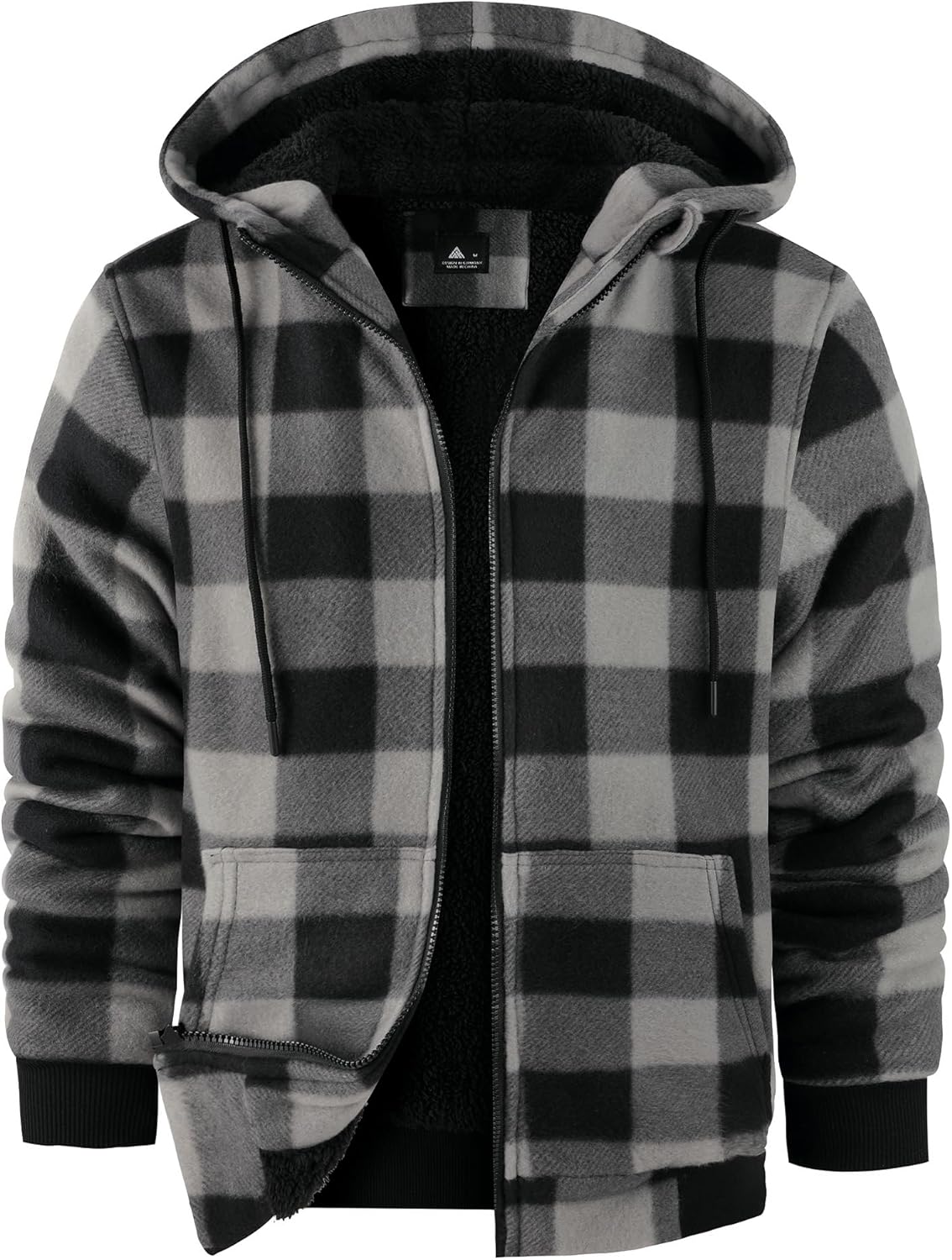 Mens Plaid Hoodies Winter Zip Up Fleece Jacket for Warmth