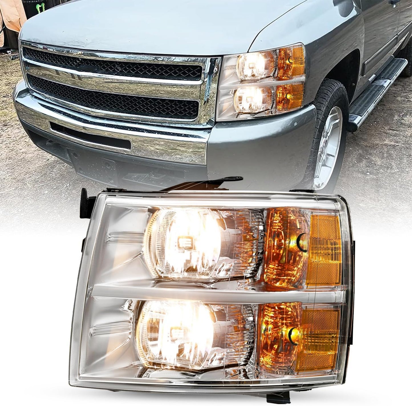 Fits for 07-13 Chevy Silverado Headlight Assembly - Tough & Bright
