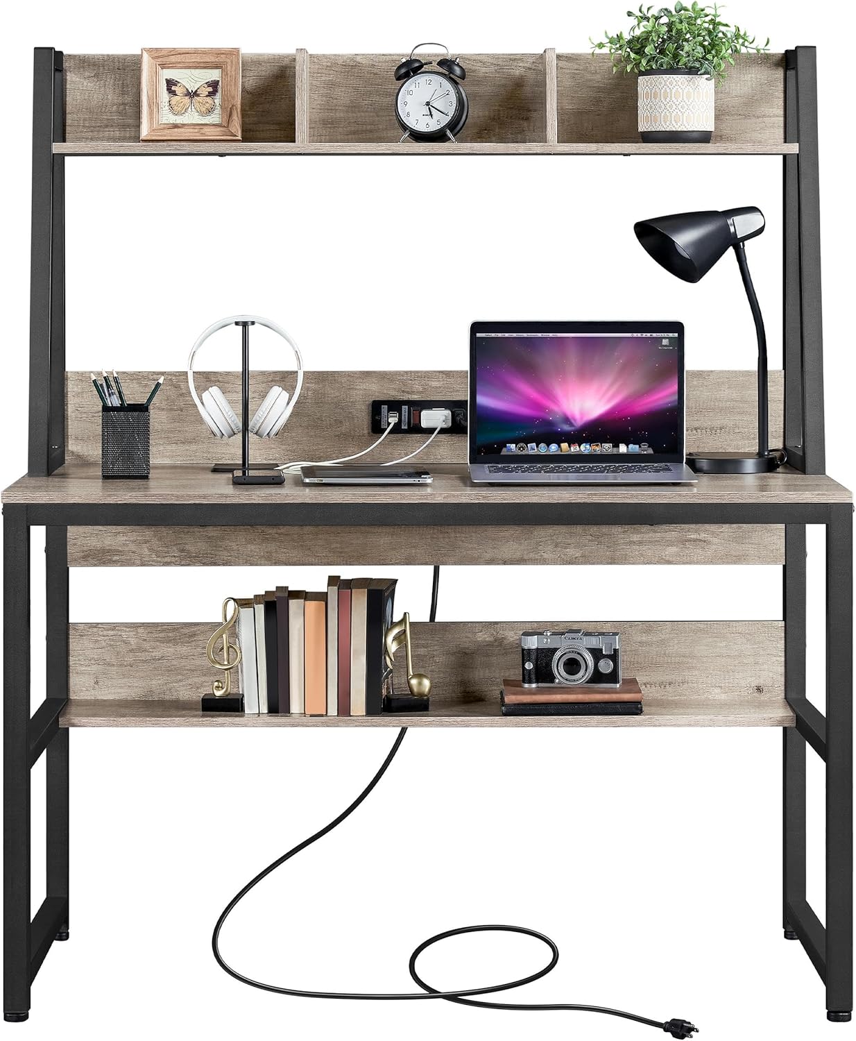 Yaheetech 47 Writing Desk with Power Outlets