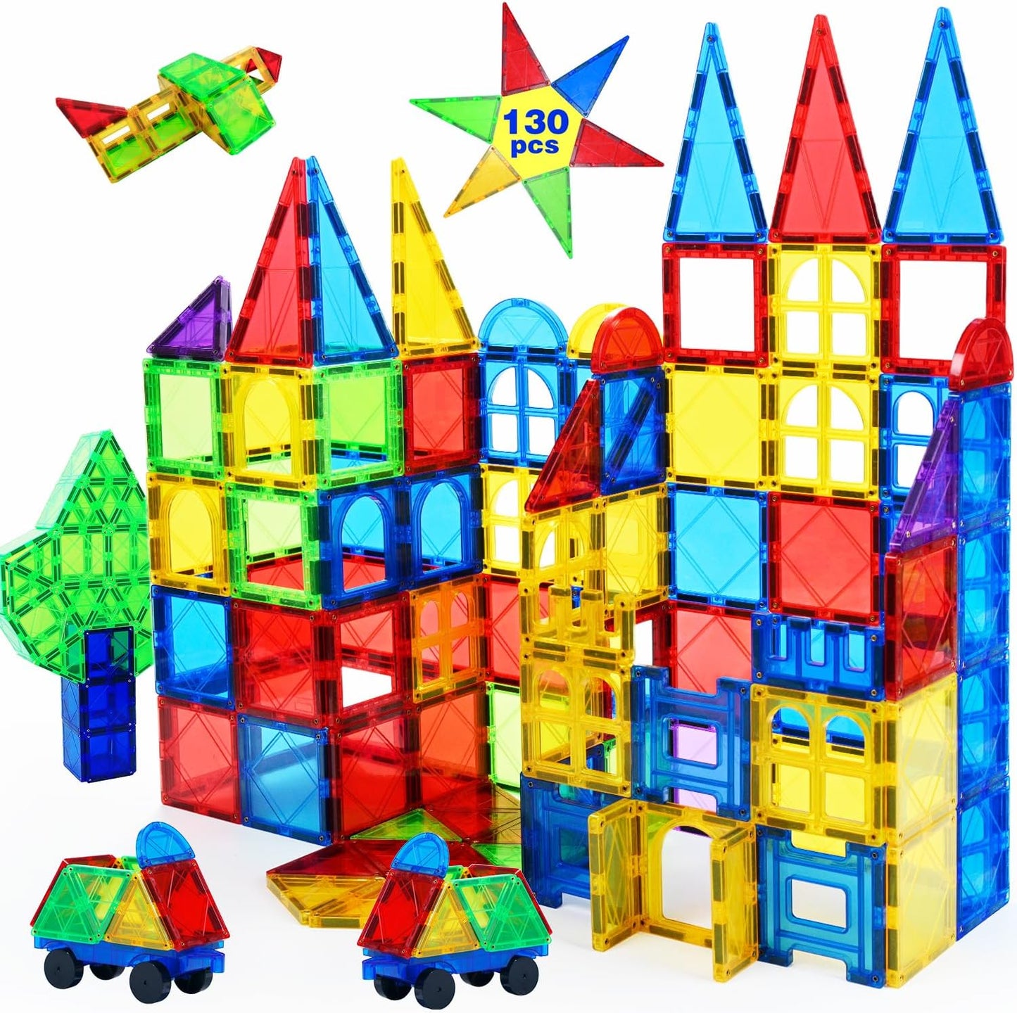 MAGBLOCK Magnetic Tiles Building Blocks 130 Pcs for Kids Fun
