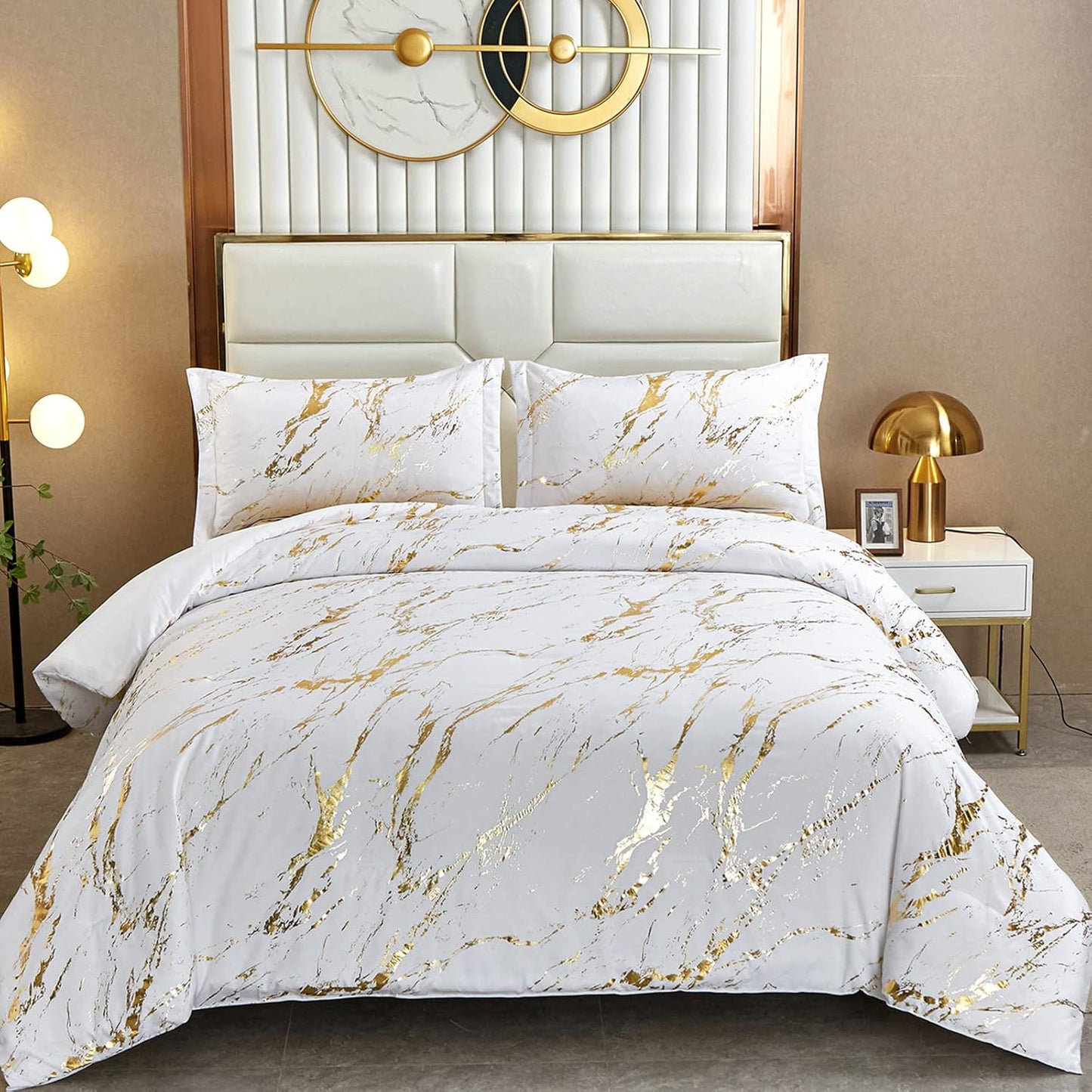 WONGS BEDDING White Gold Metallic Marble Comforter Set Review