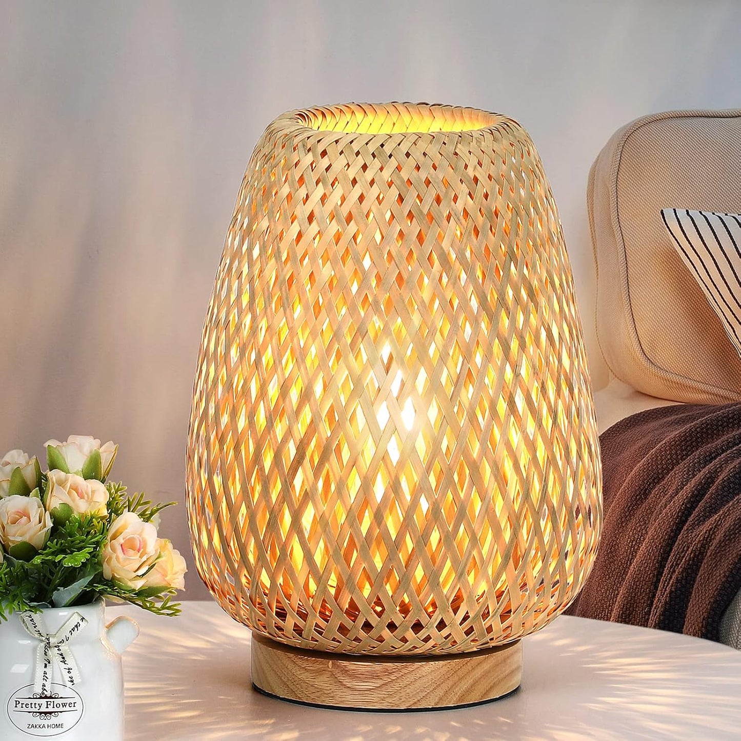 Boho Rattan Table Lamp - Stepless Dimmable, 2700K LED Included