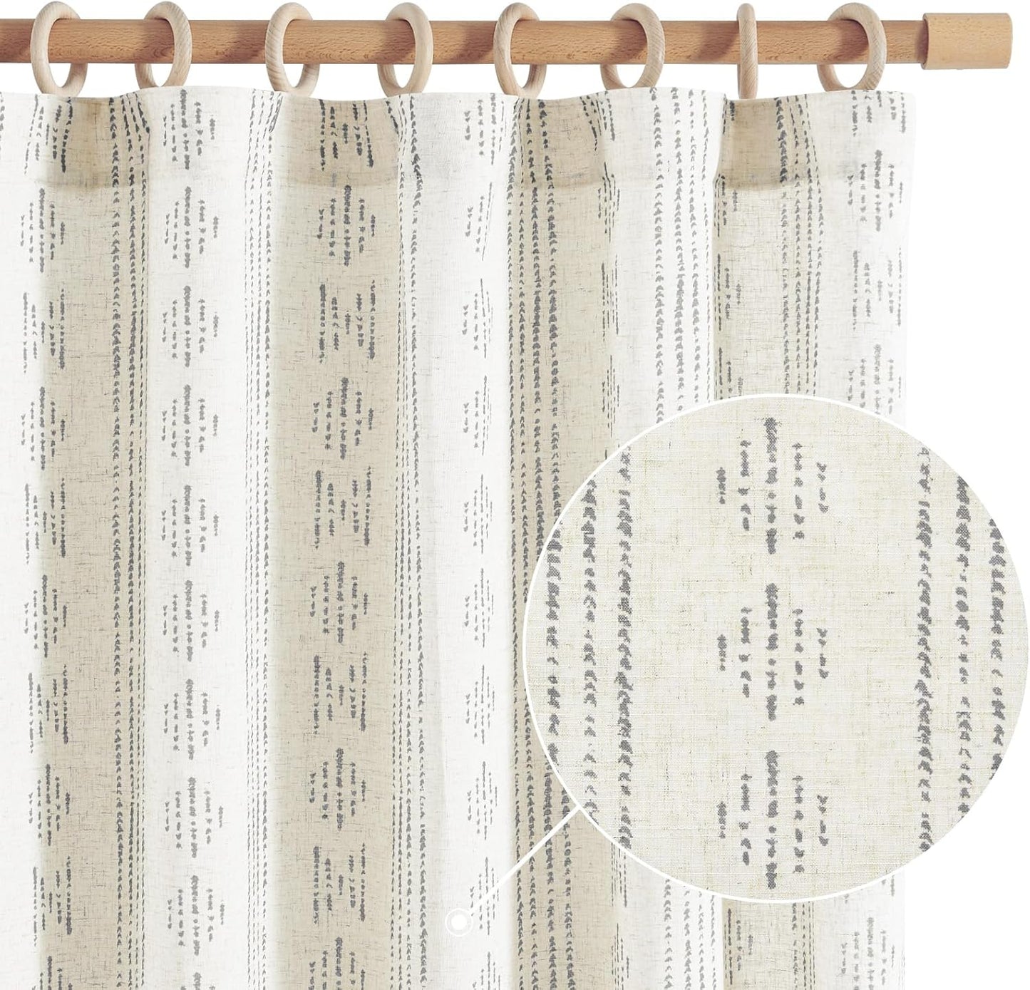 Boho Linen Blend Curtains for Living Room & Bedroom - 90 Inch
