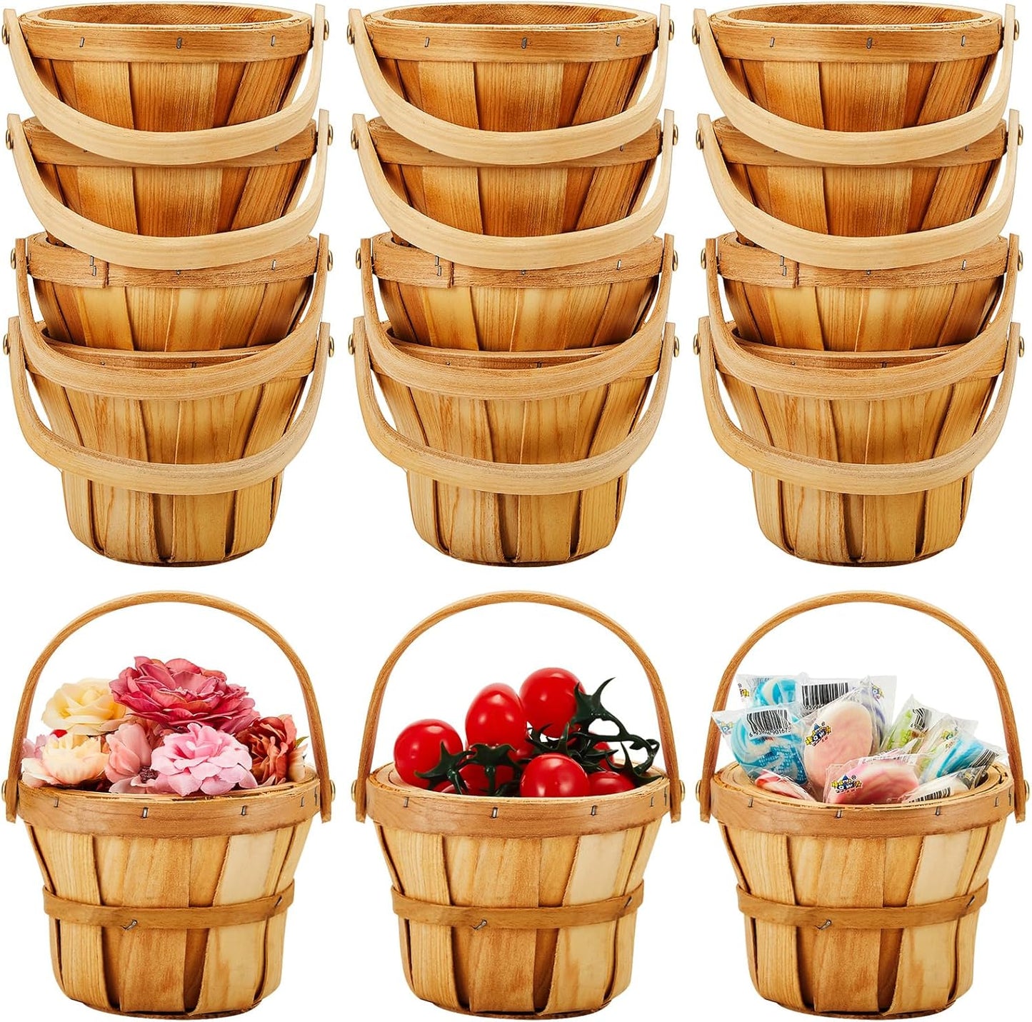 Mini Wooden Apple Baskets for Gifts - 15 Pcs Bulk Set