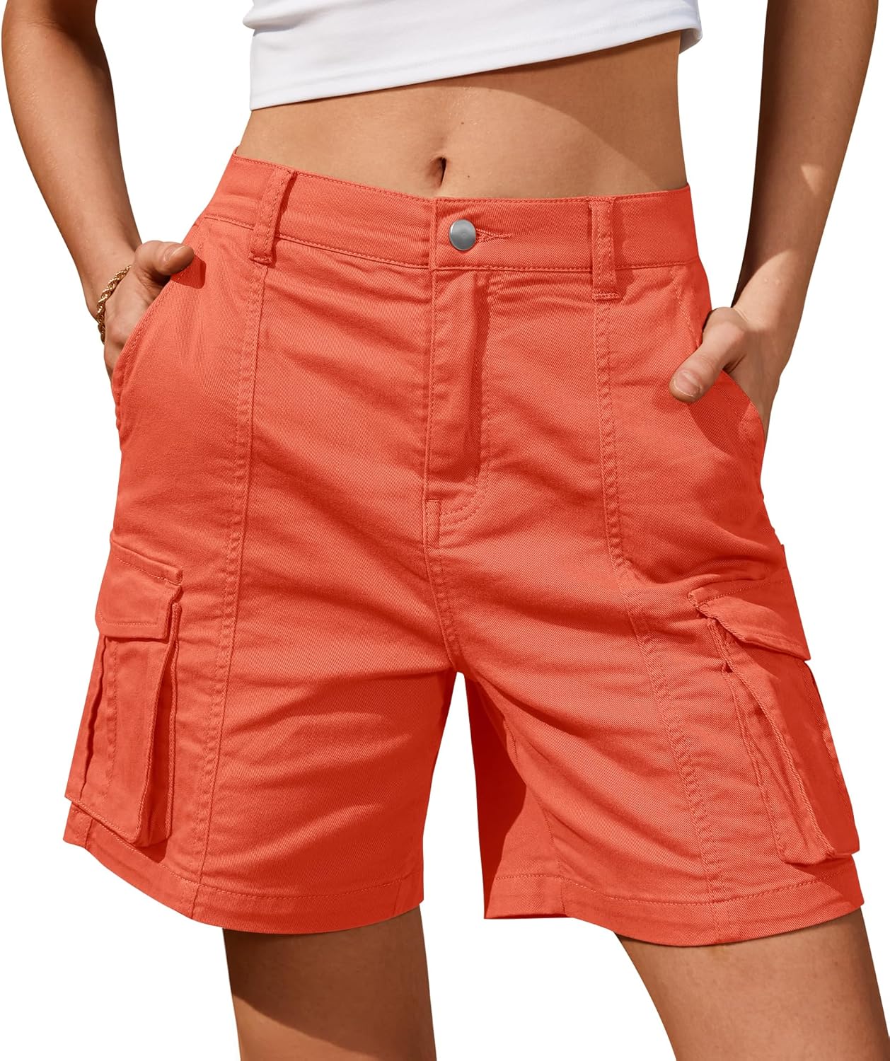 IVIR Bermuda Shorts for Women - Comfy Cargo Knee Length Style