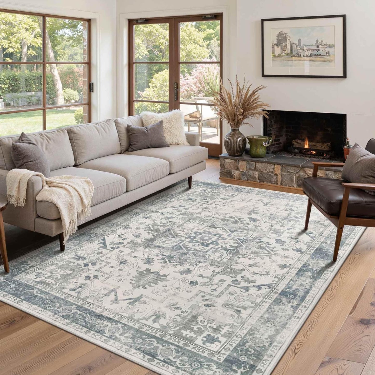 Washable Area Rug for Living Room, Durable Low Pile Carpet