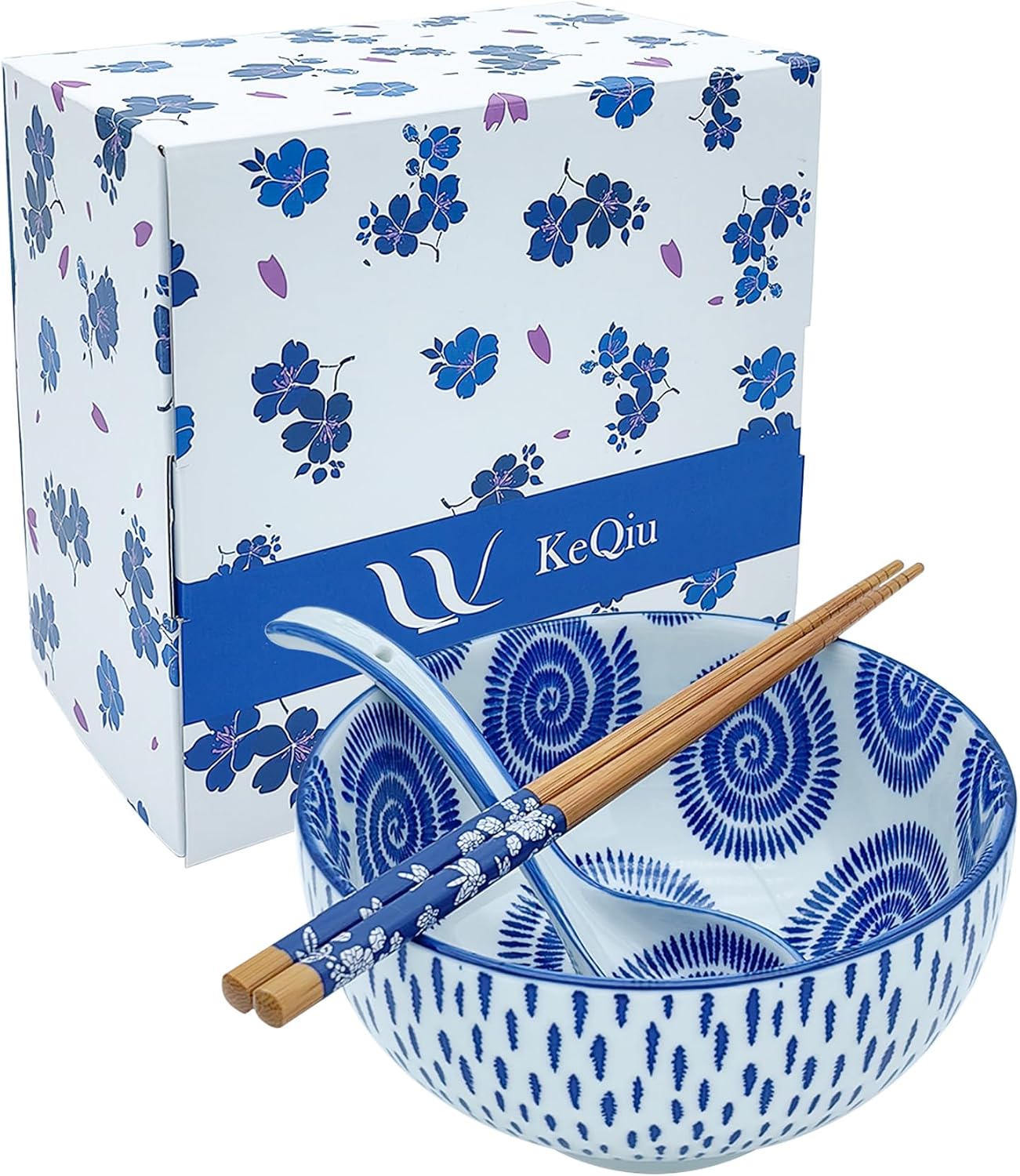 KeQiu 24 Oz Ceramic Ramen Bowl Set