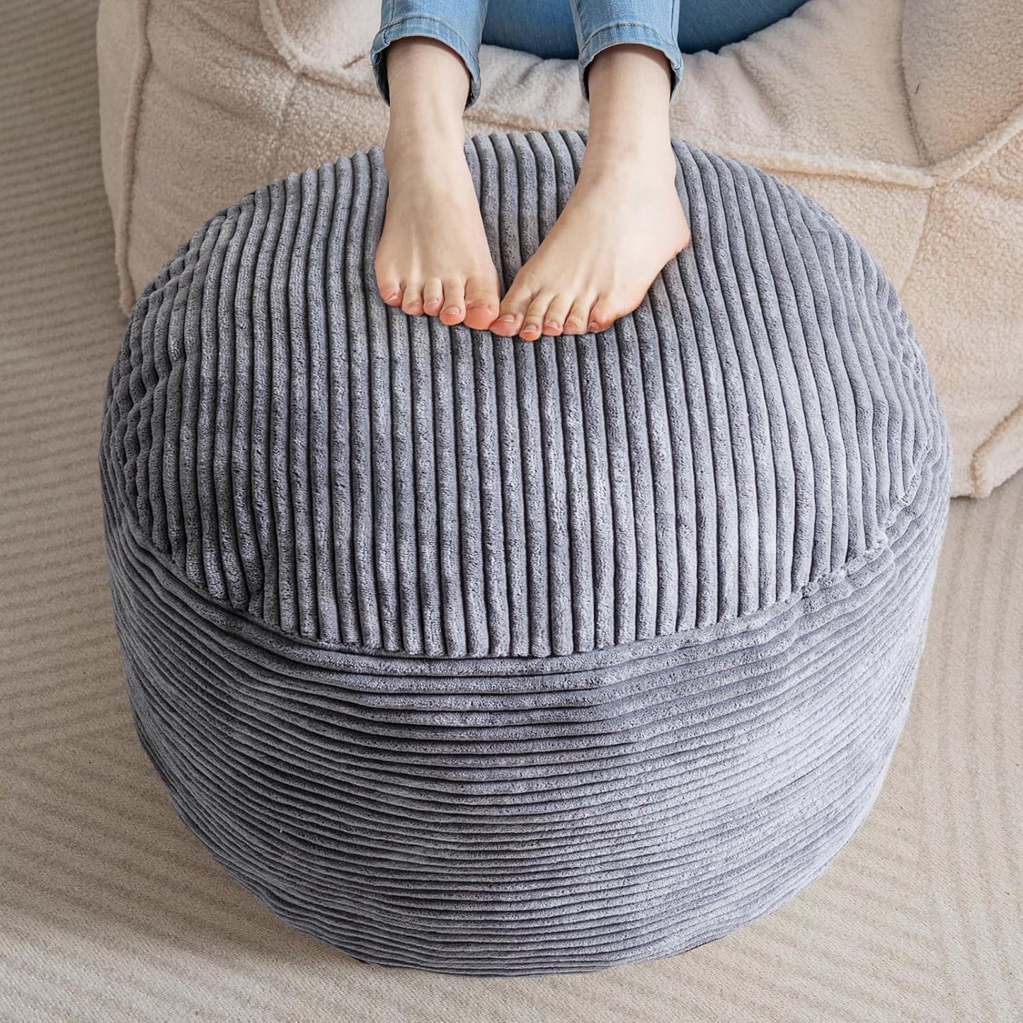 HIGOGOGO Round Stuffed Pouf Ottoman for Living Room Comfort