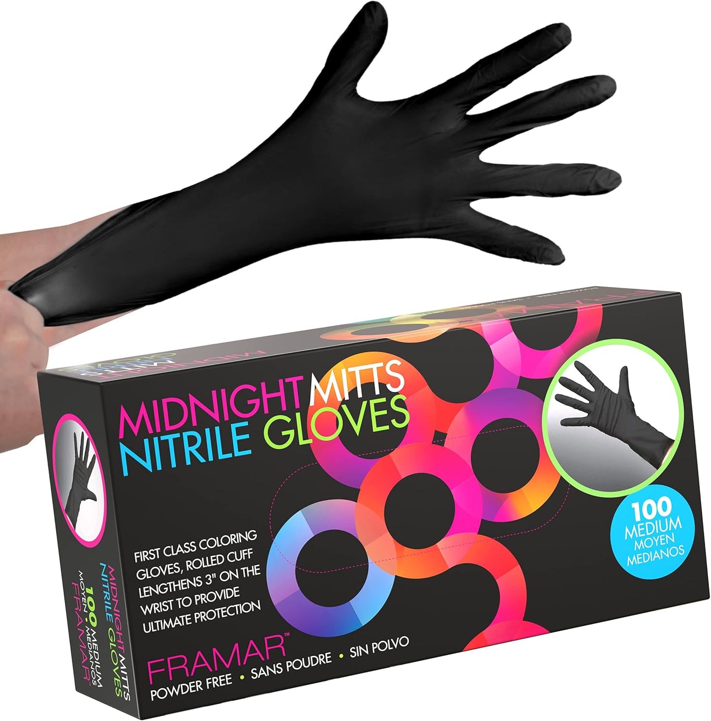 FRAMAR 12 Black Nitrile Gloves - Latex Free