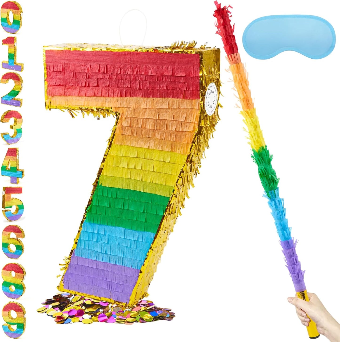 Rainbow Number 7 Pinata for Birthday Parties and Celebrations