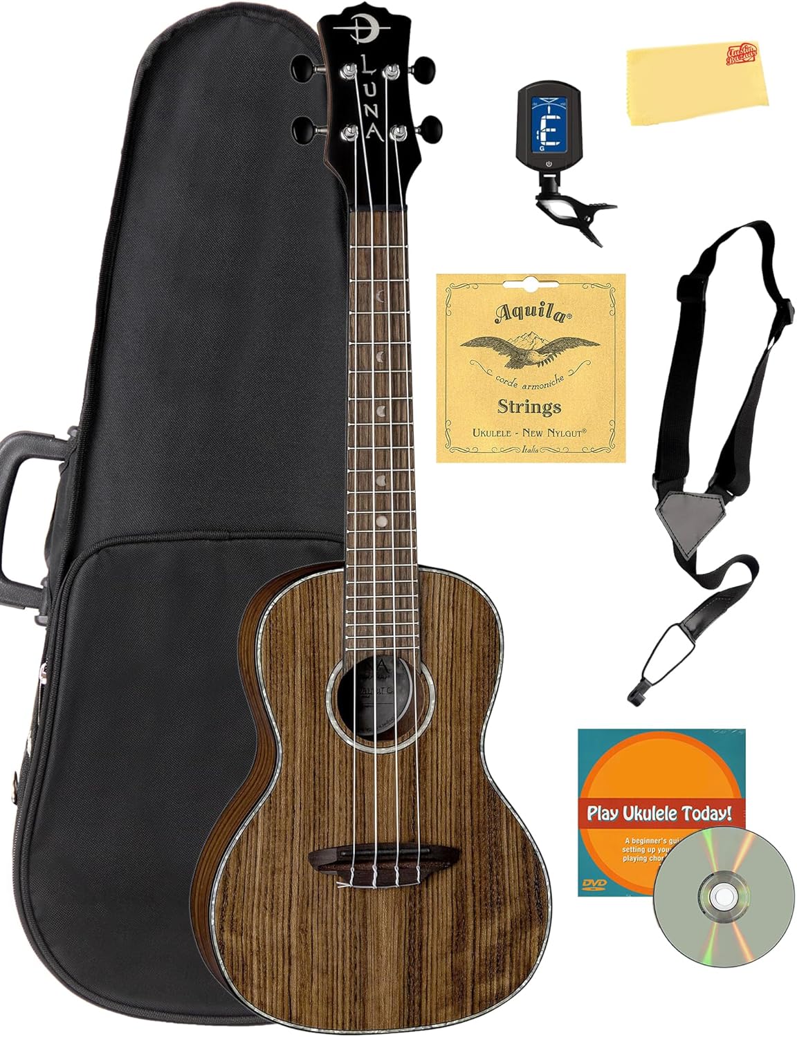 Luna Walnut Concert Ukulele with Case, Tuner, and More