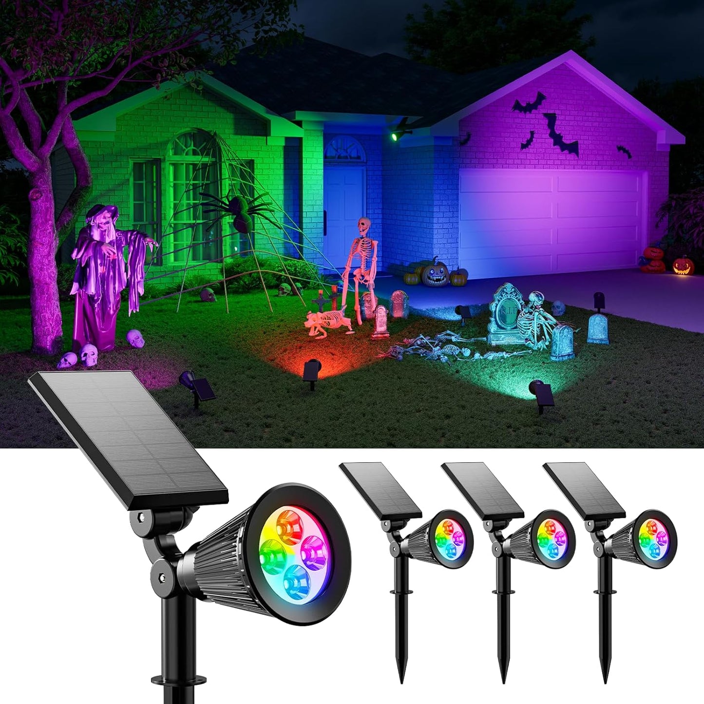 Color Change Halloween Solar Spot Lights for Outdoor Decor