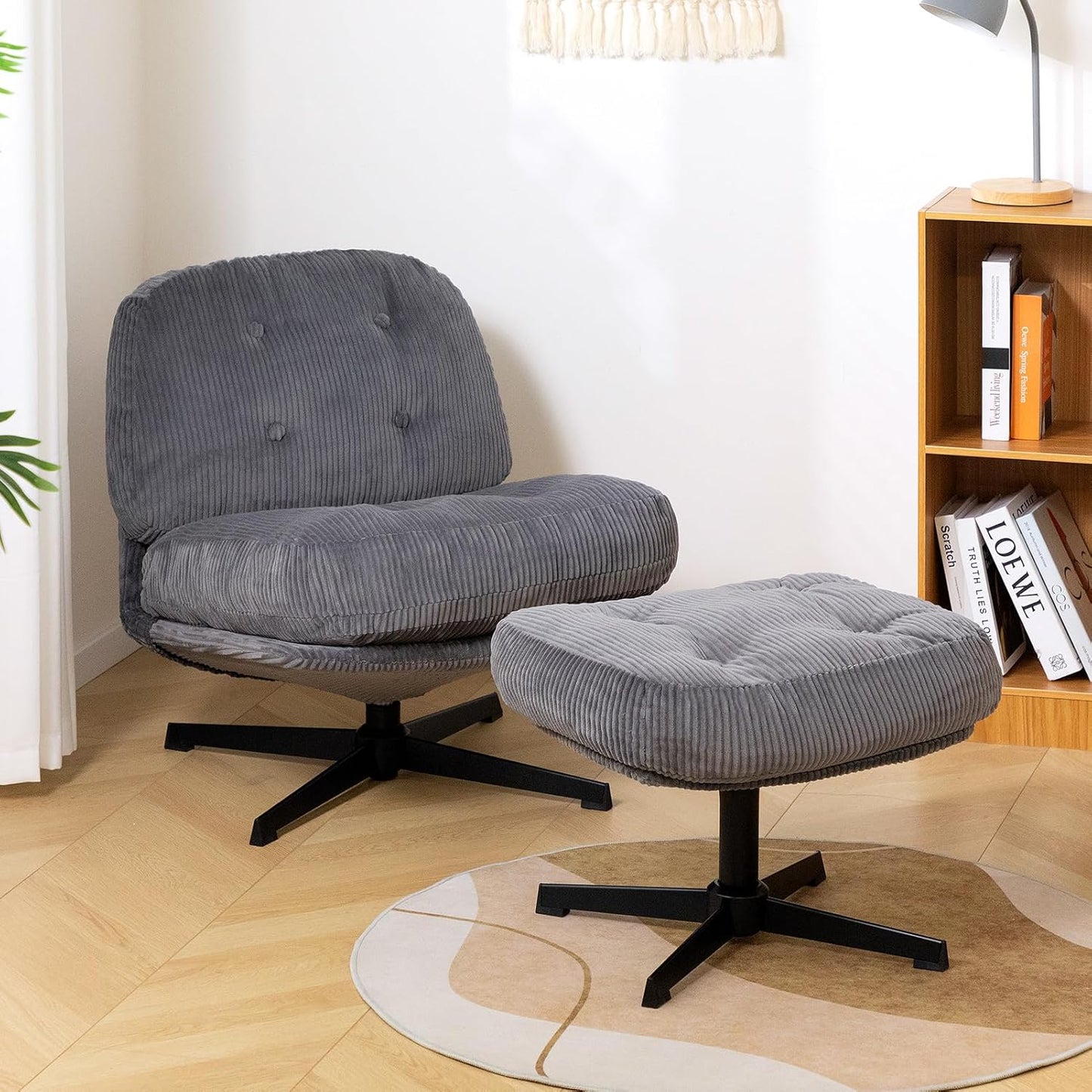 HollyHOME 360 Swivel Accent Chair with Ottoman - Cozy Reading Combo
