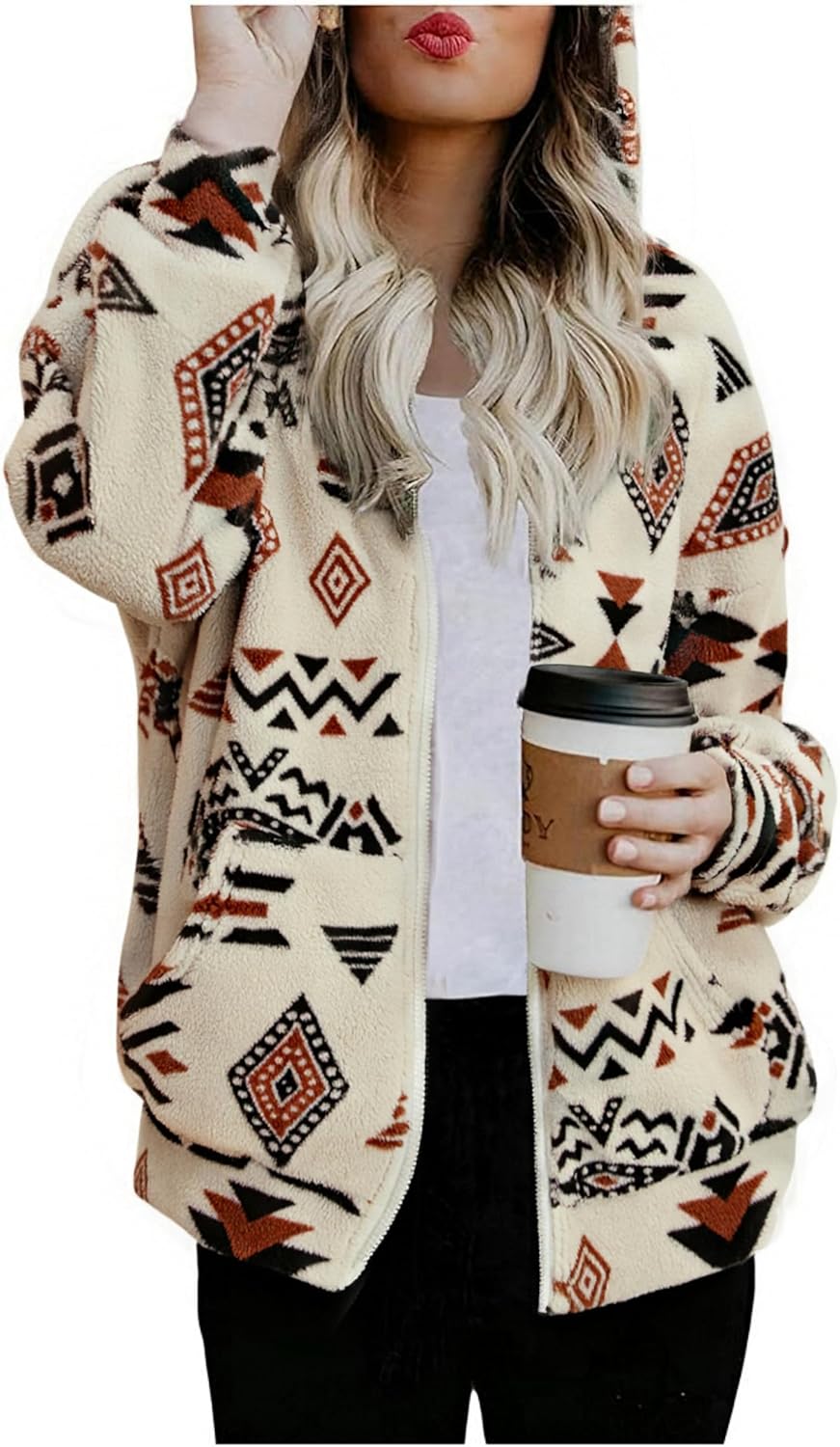 LUKYCILD Womens Western Aztec Print Zip Up Hoodies for Fall