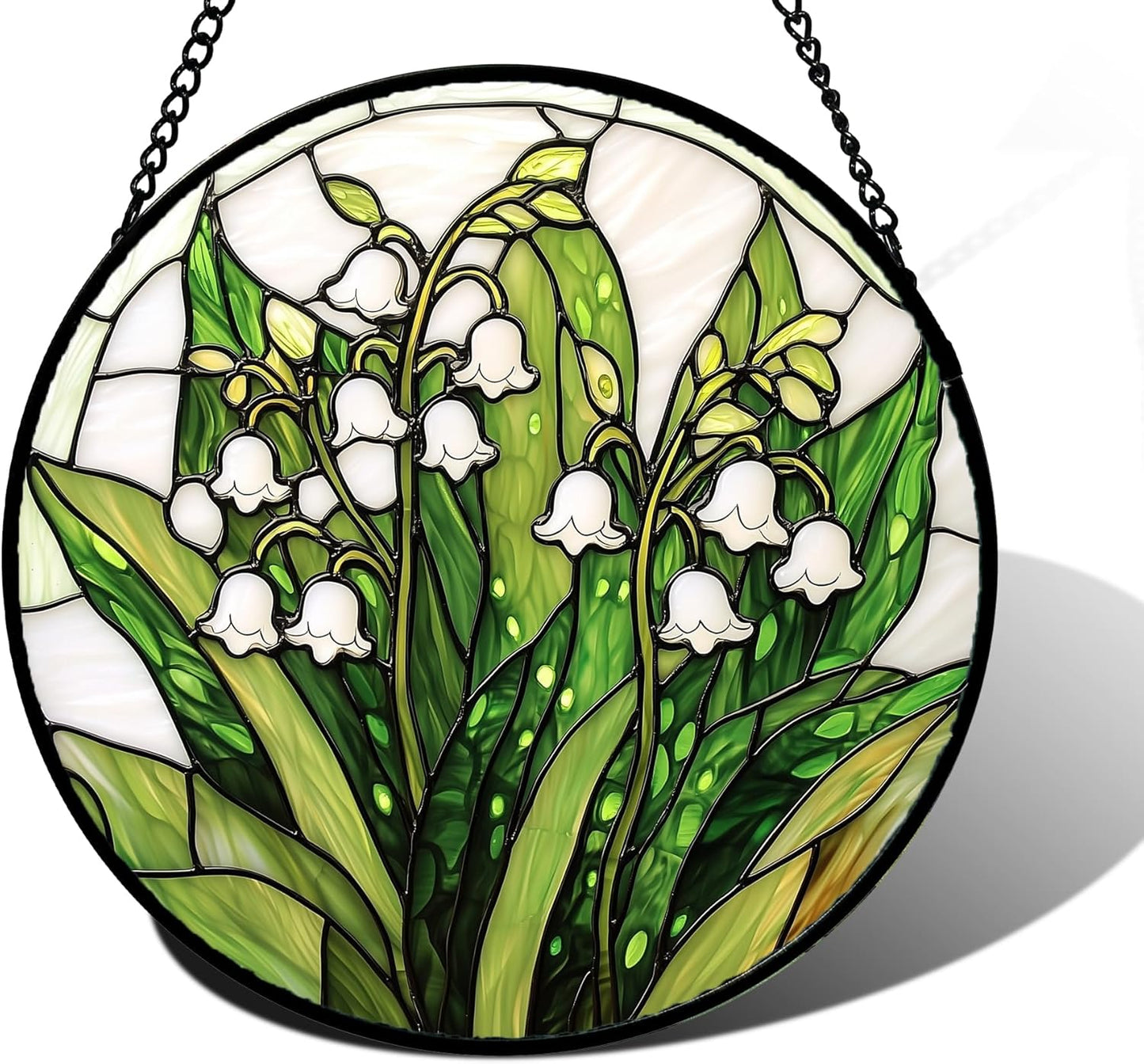 Stained Glass Window Hanging with Lily of The Valley Design