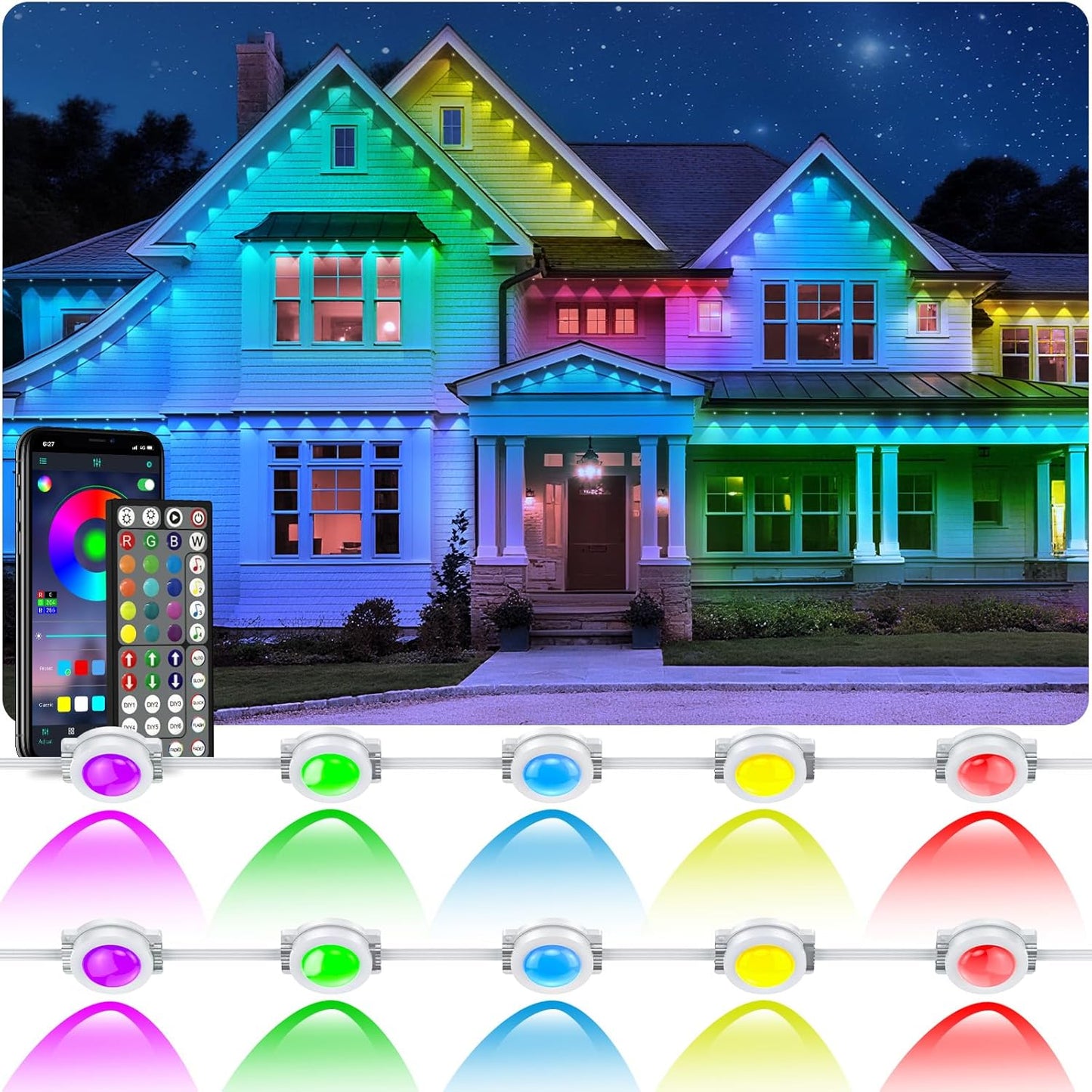 50FT Permanent Outdoor Lights with App Control for Any Occasion