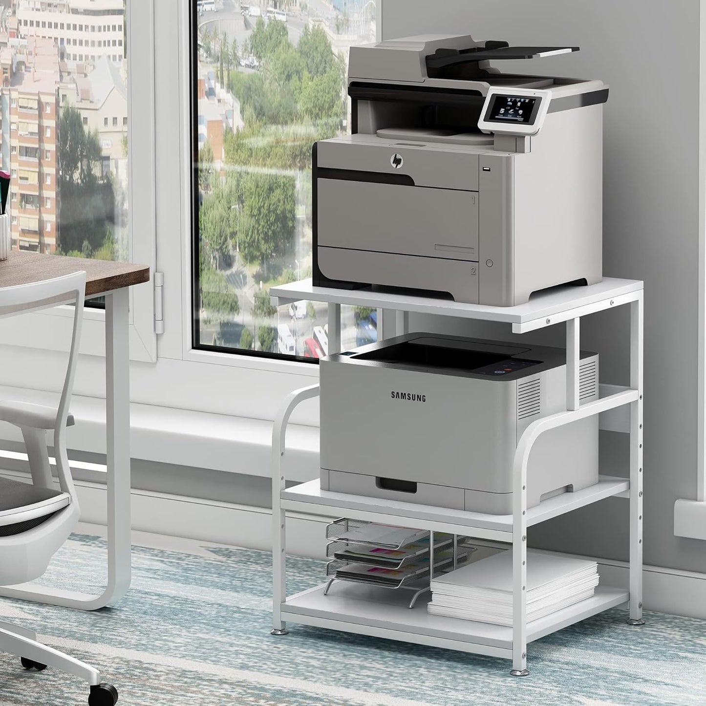 Large 3 Tier Rolling Printer Stand with Adjustable Shelf